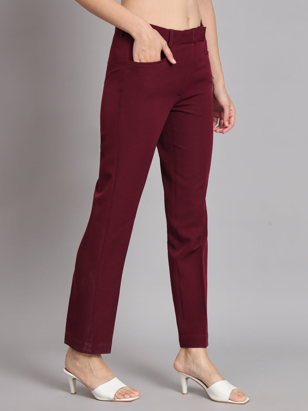 PowerSutra Regular Fit Mid Waist Trouser - Maroon