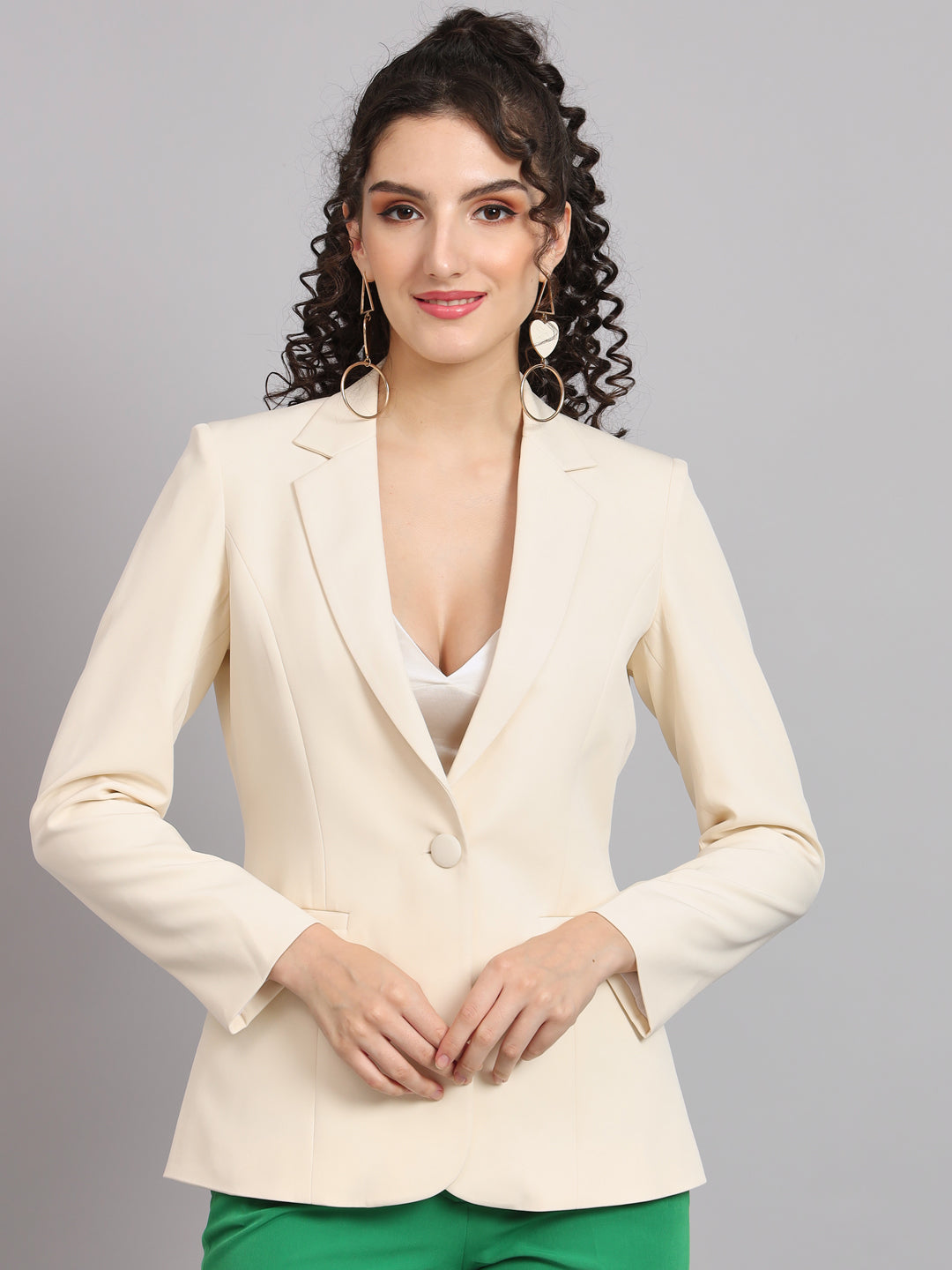 PowerSutra Notched Collar Polyester Blazer - Off White