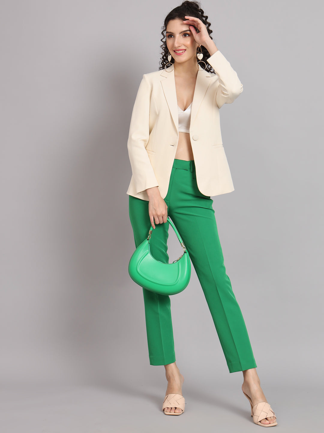 PowerSutra Notched Collar Polyester Blazer - Off White