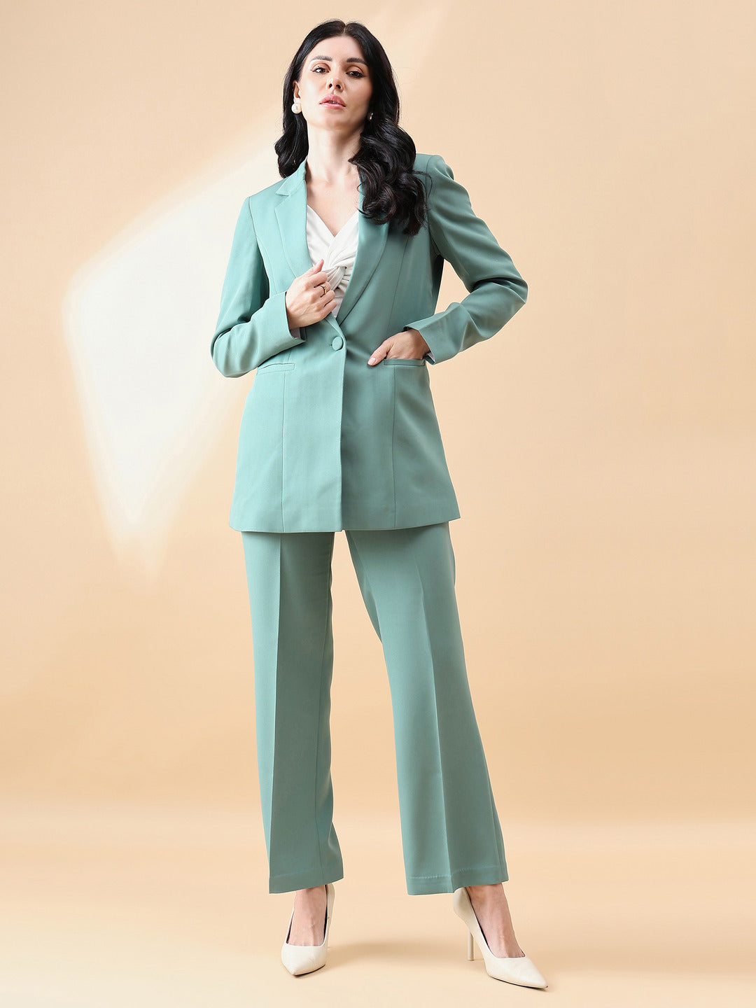 PowerSutra Notch Collar Stretch Pant Suit- Sage Green