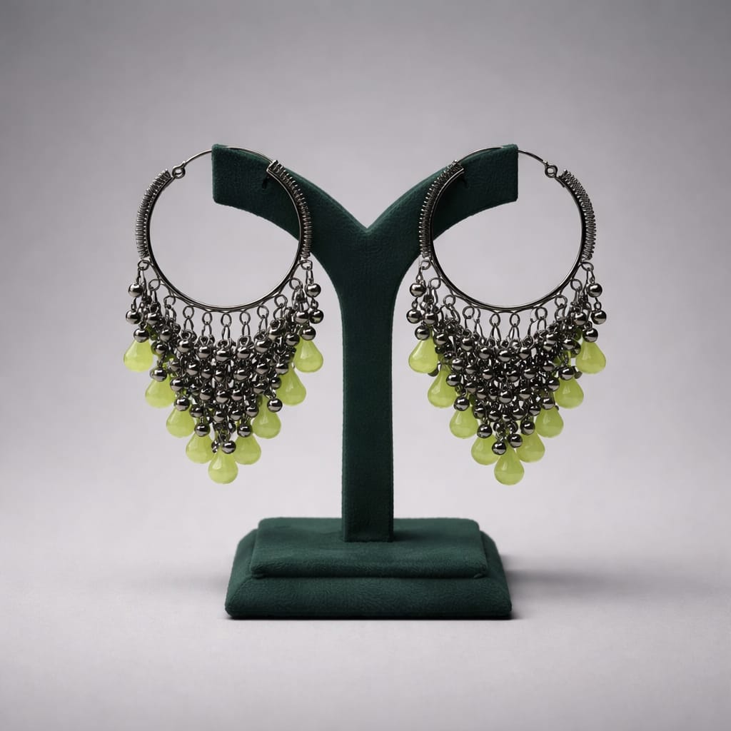 Electric Lime Beaded Chandelier Hoops LP- 48Hr Delivery