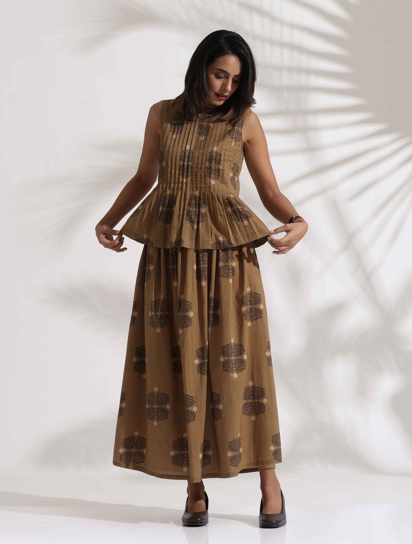trueBrowns Beige Cotton Skirt Co-ord Set