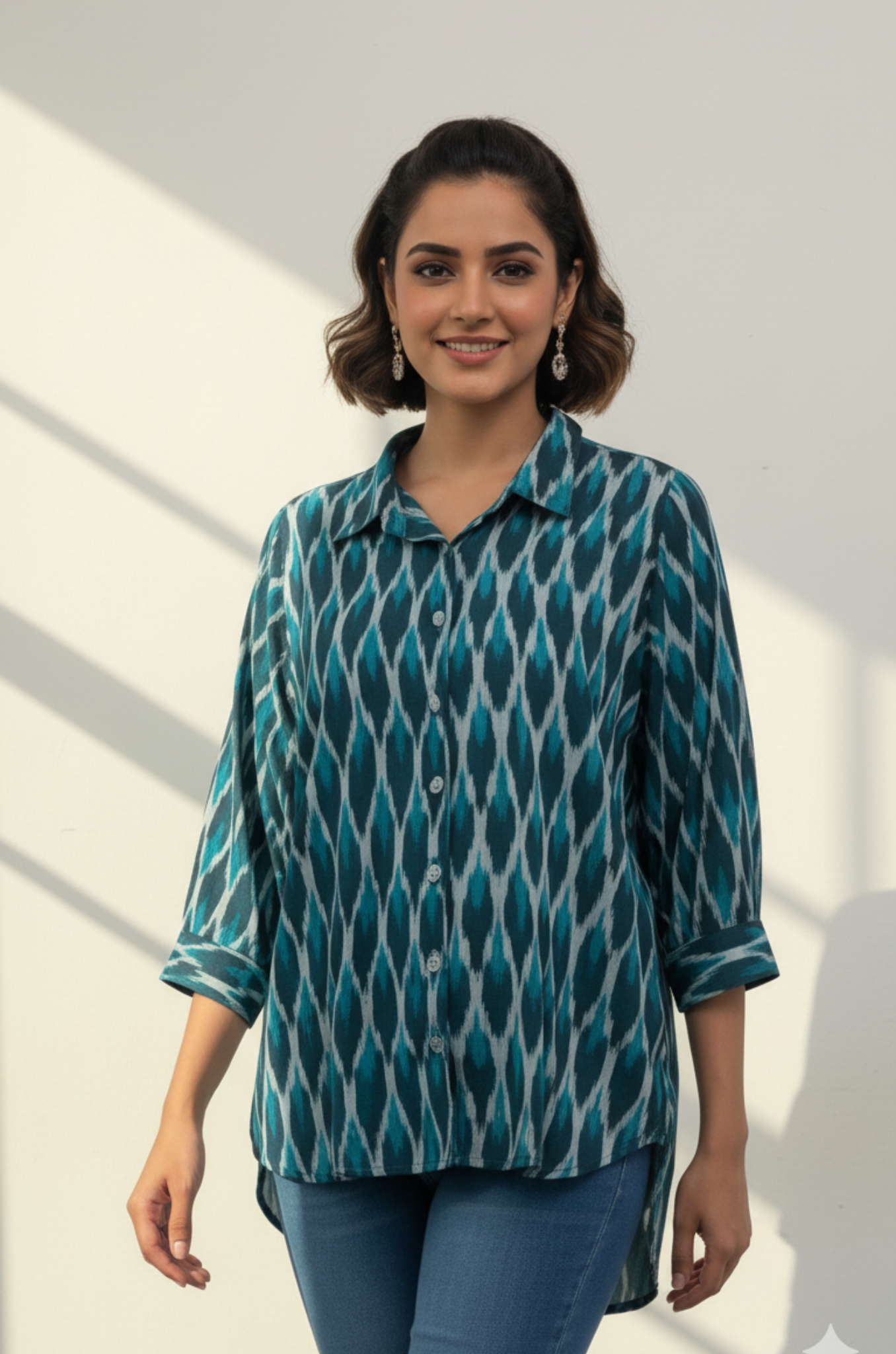 Maati Emerald Hive Cotton Ikat Everyday Cotton Shirt