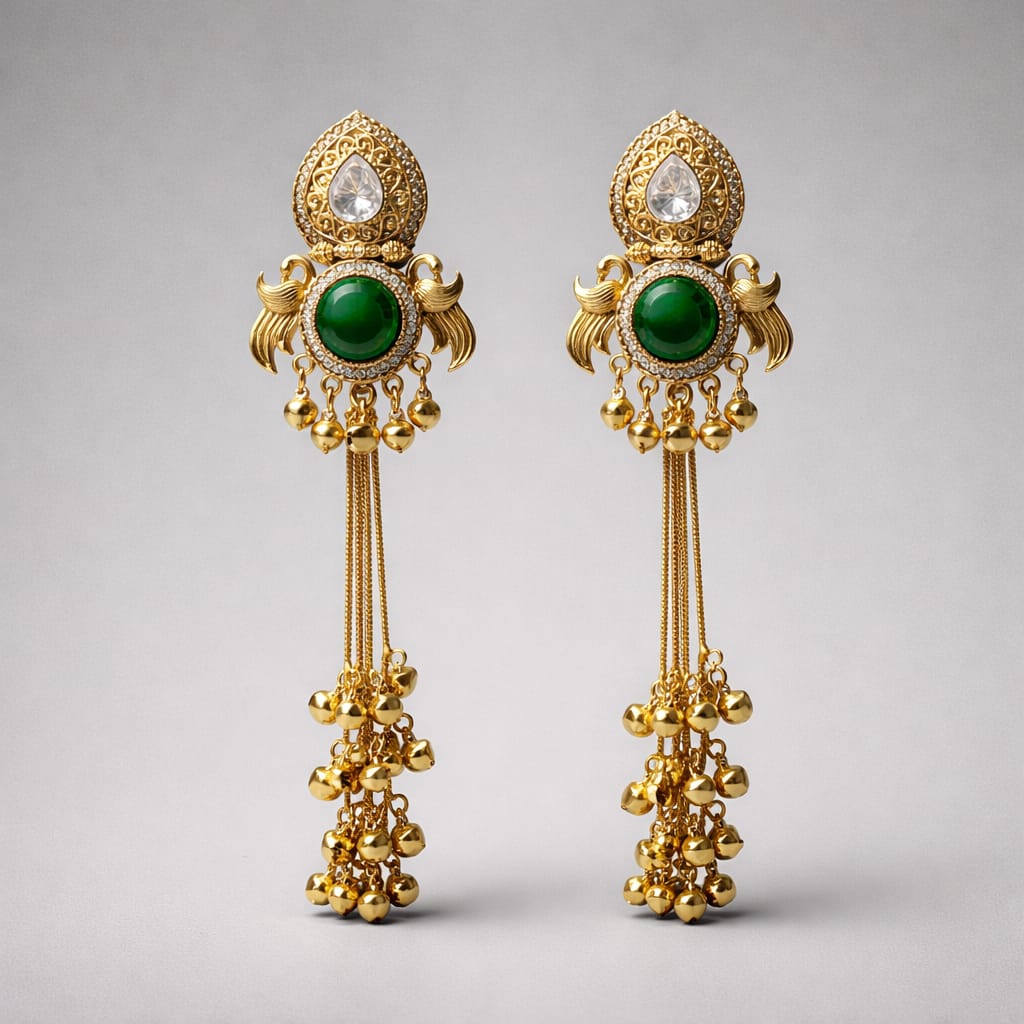 Royal Emerald Green Heritage Tassel Earrings LP- 48Hr Delivery