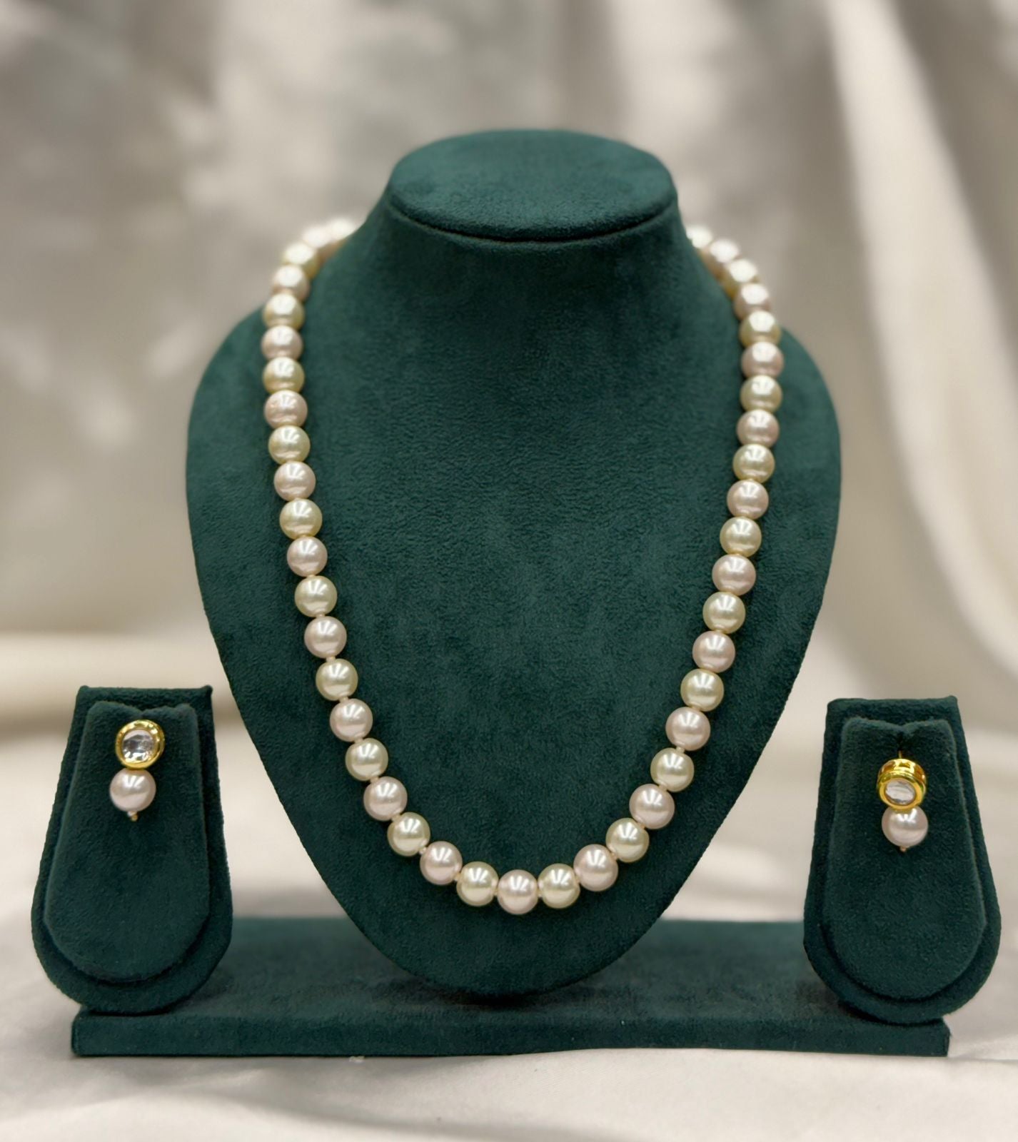 Premium Pearl Necklace & Earrings Set in Gold Finish