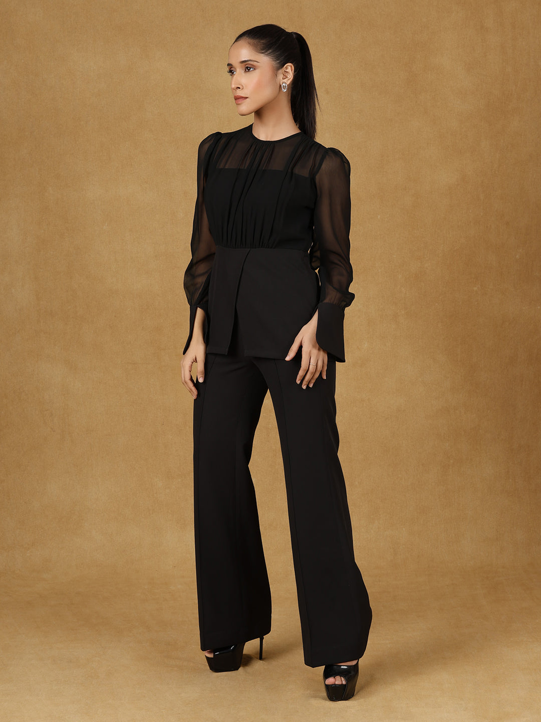 PowerSutra Black Solid Top With Trouser