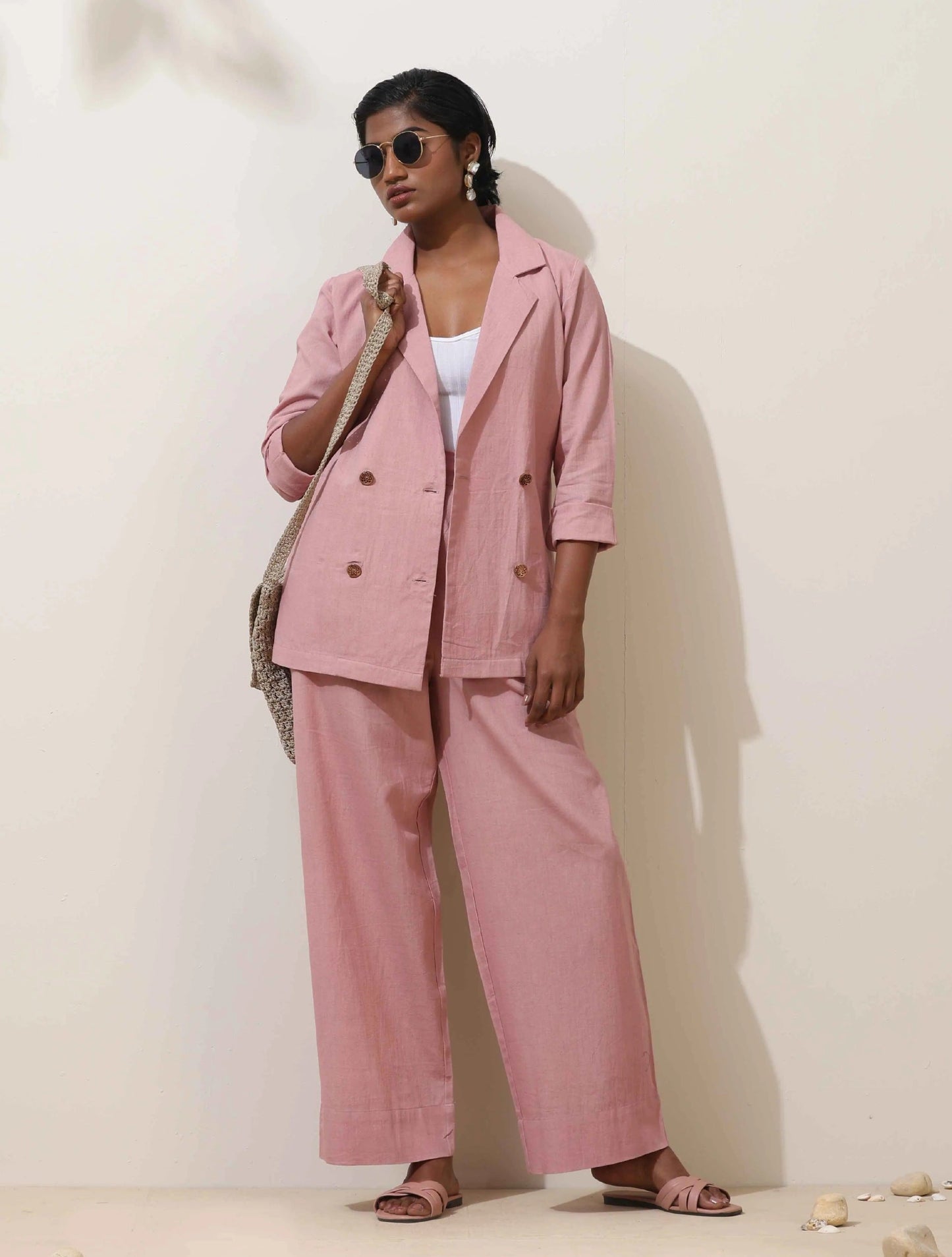 trueBrowns Pink Cotton Linen Co-Ord Set