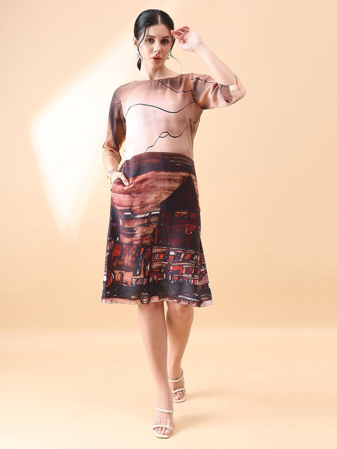 PowerSutra A-Line printed dress- Brown