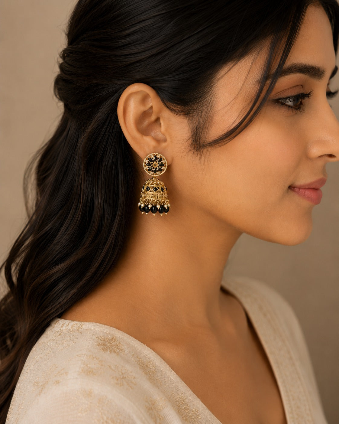 Noir Bloom Jhumka Earrings LP- 48Hr Delivery