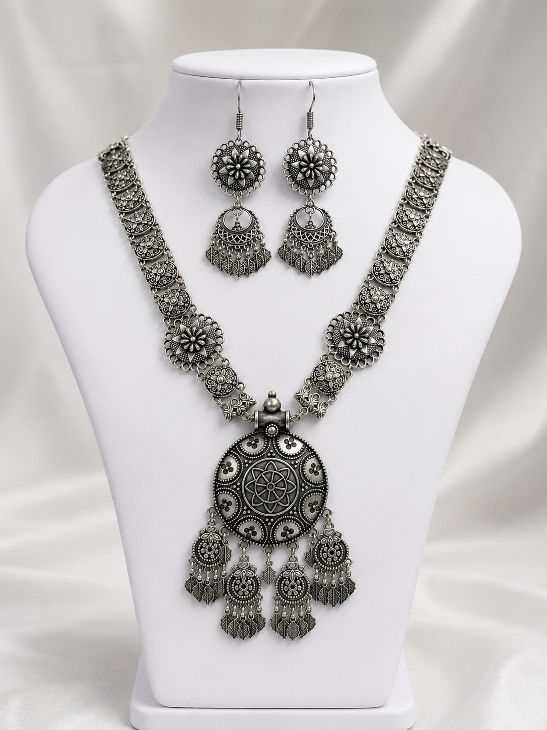 Oxidised Antique Statement Pendant Necklace Set LP- 48Hr Delivery