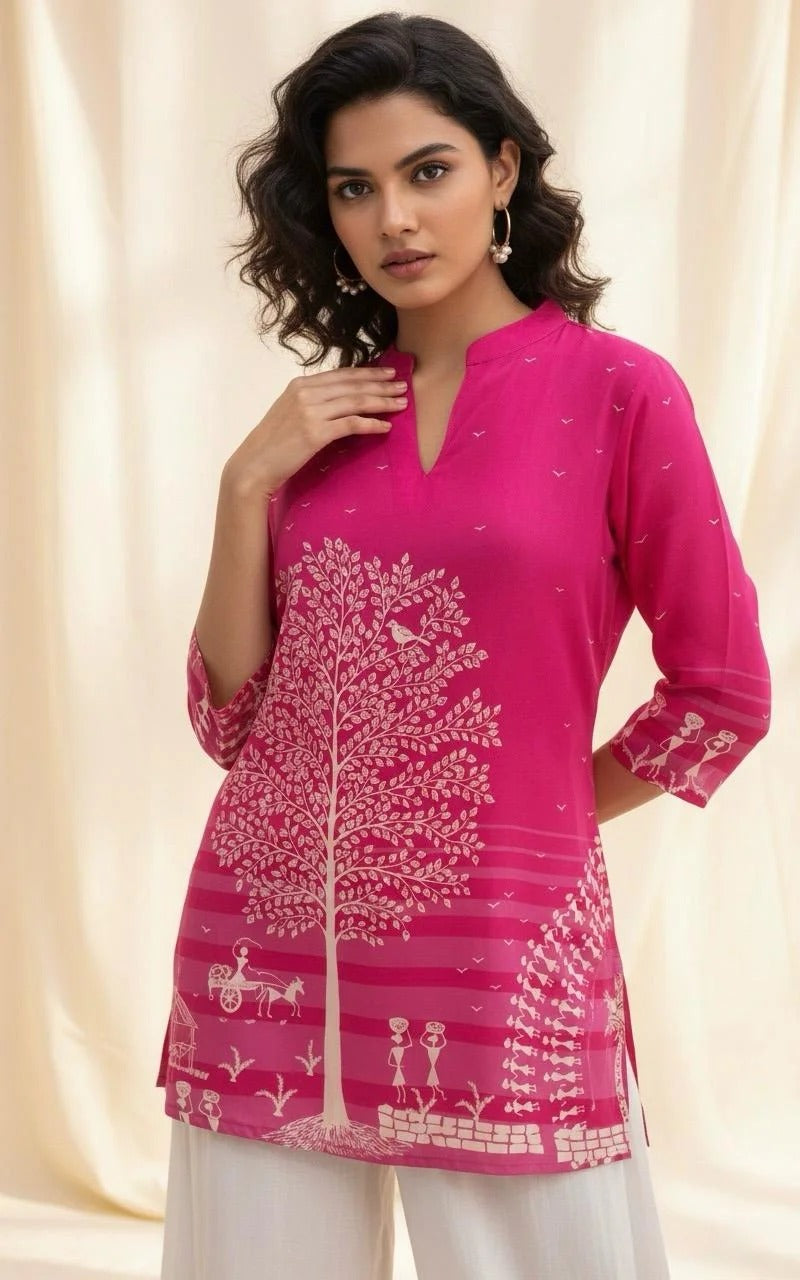 Reeval Fuchsia Muslin Tunic-48Hr Delivery