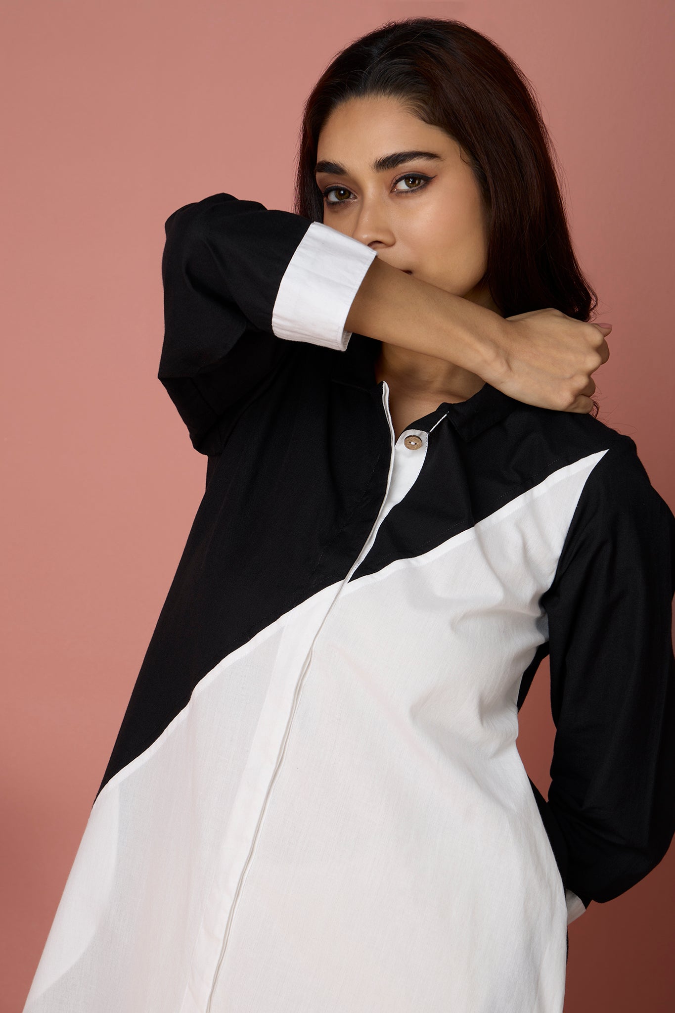 Cross Shirt Dress - Onyx Noir & Crisp White Mc