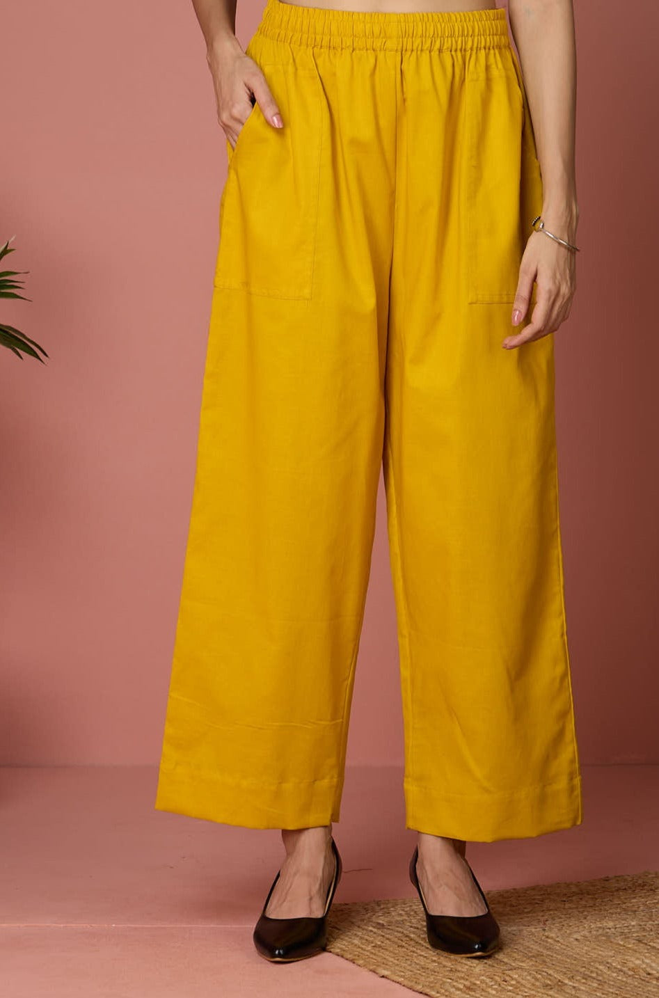 Maati Craft comfort fit cotton pants - yellow & linen cotton