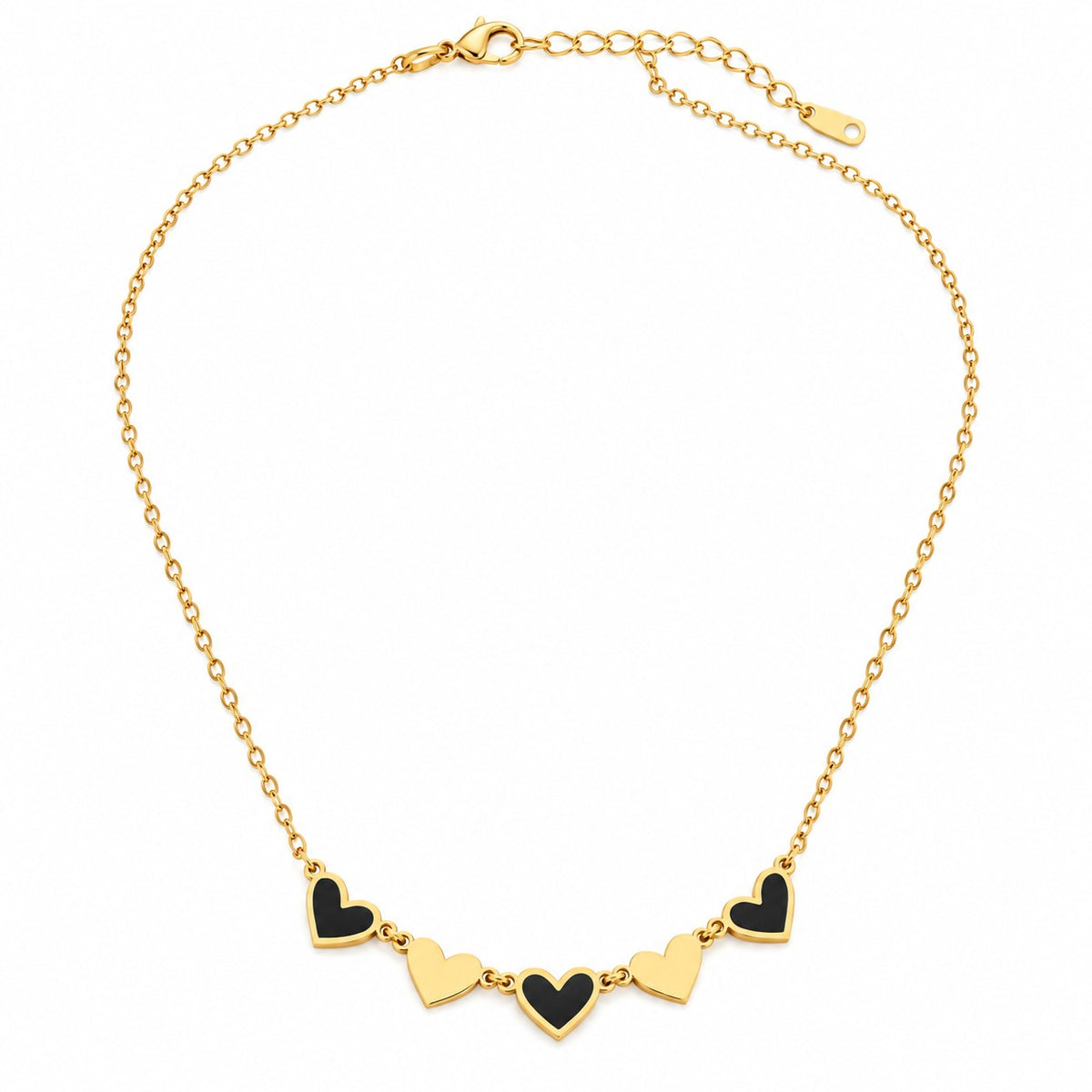 Gold-Tone Heart Charm Necklace with Black and Gold Enamel Details LP- 48Hr Delivery