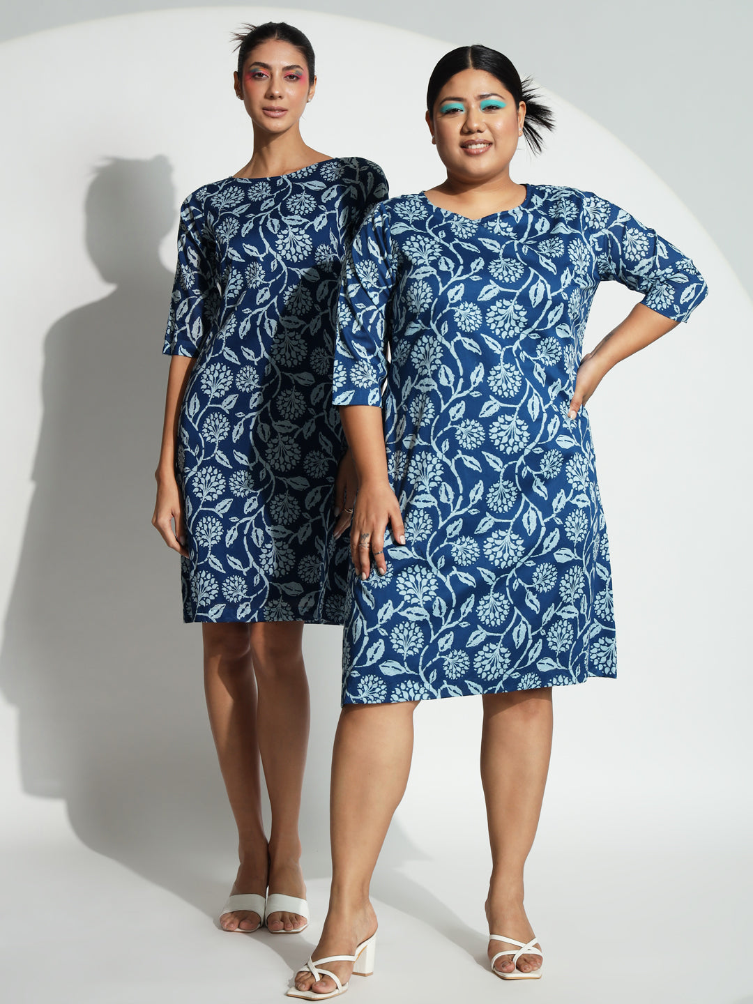 PowerSutra A line Cotton Printed Dress - Blue