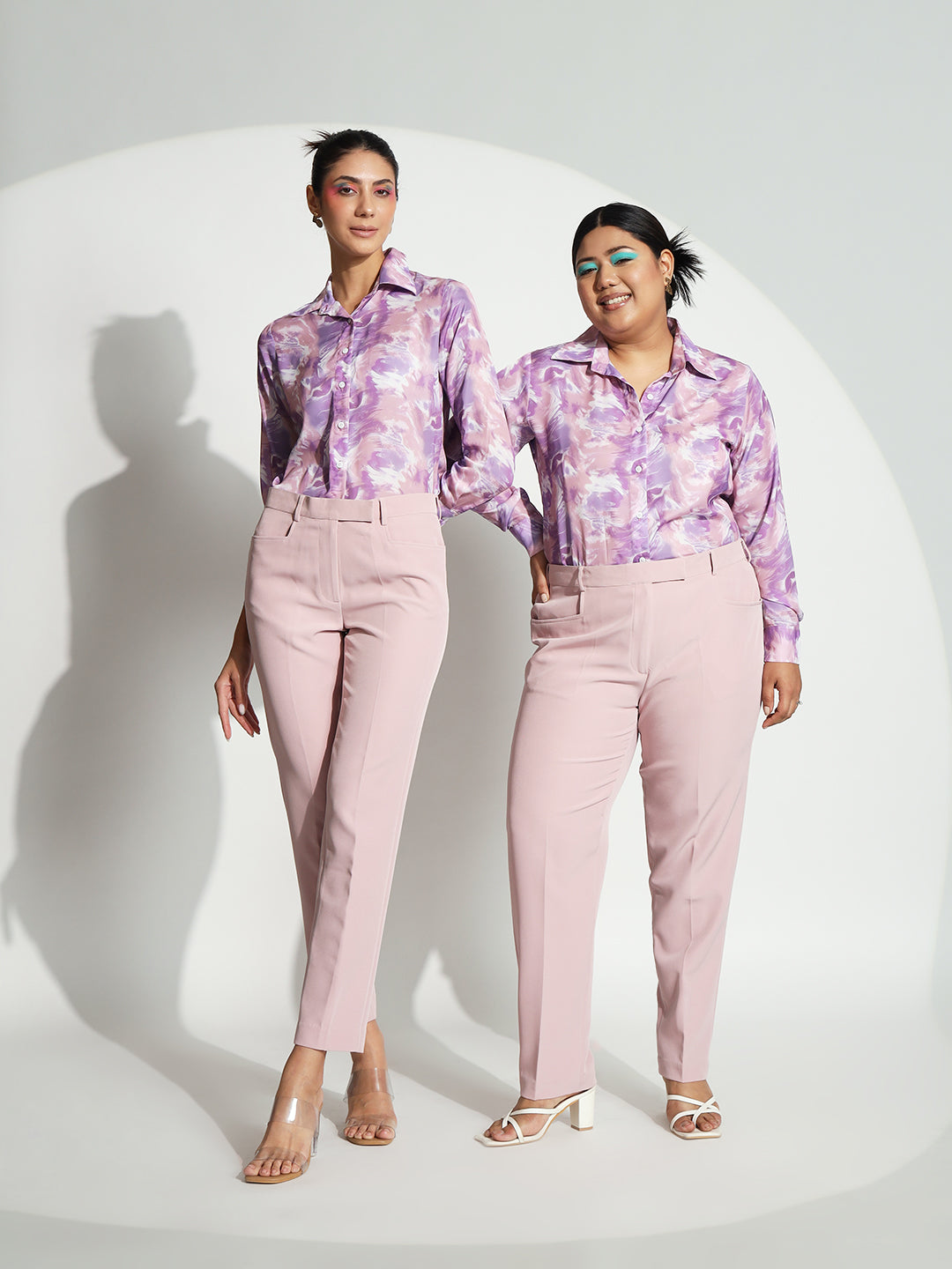 PowerSutra Stretch Regular Fit Mid Waist Trouser- Baby Pink