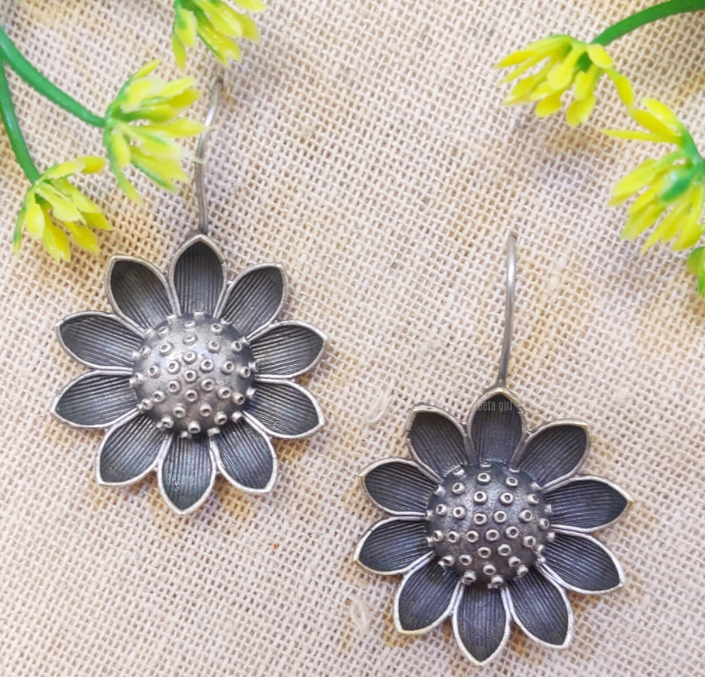 Fluenza Floral Silver Danglers Earrings