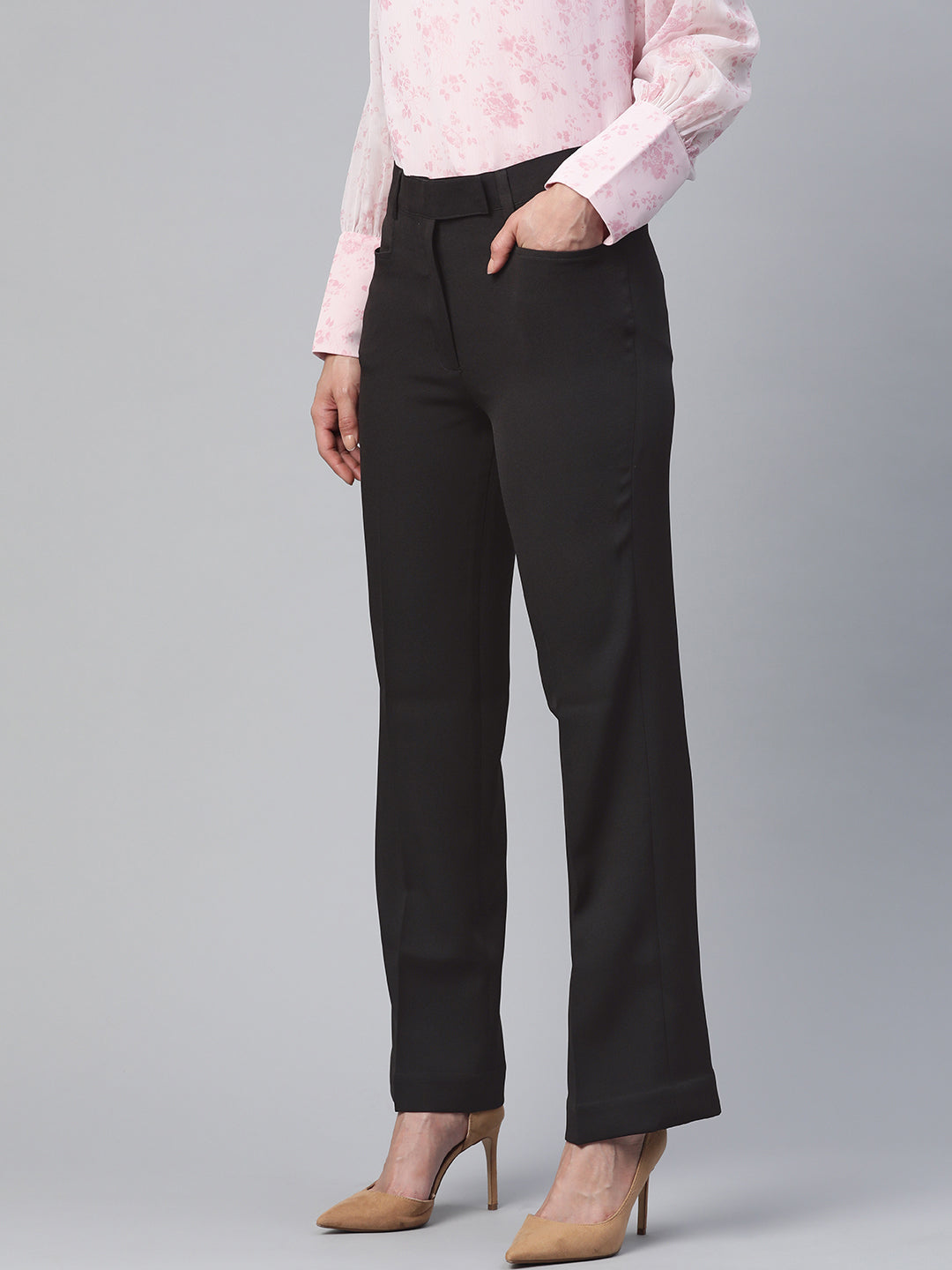 PowerSutra Regular Fit Mid Waist Stretch Trouser- Black