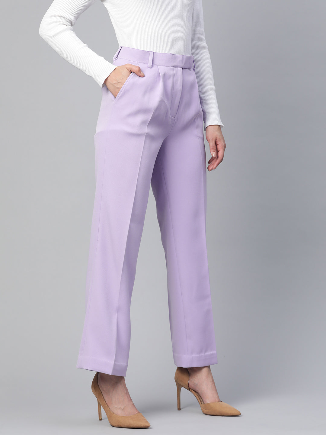 PowerSutra Comfort Fit Stretch Mid Waist Pleated Trouser - Lavender