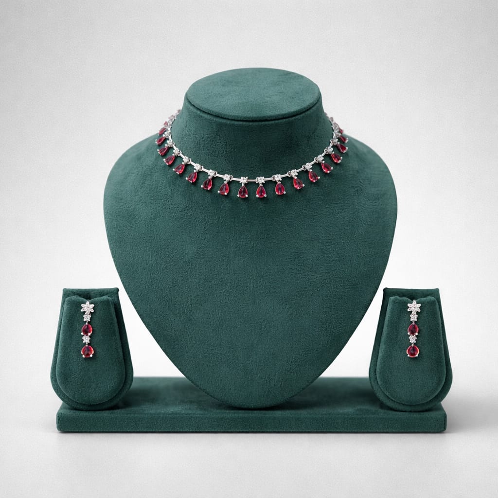 Royal Crimson Tear-Drop Necklace & Earring Set LP- 48Hr Delivery