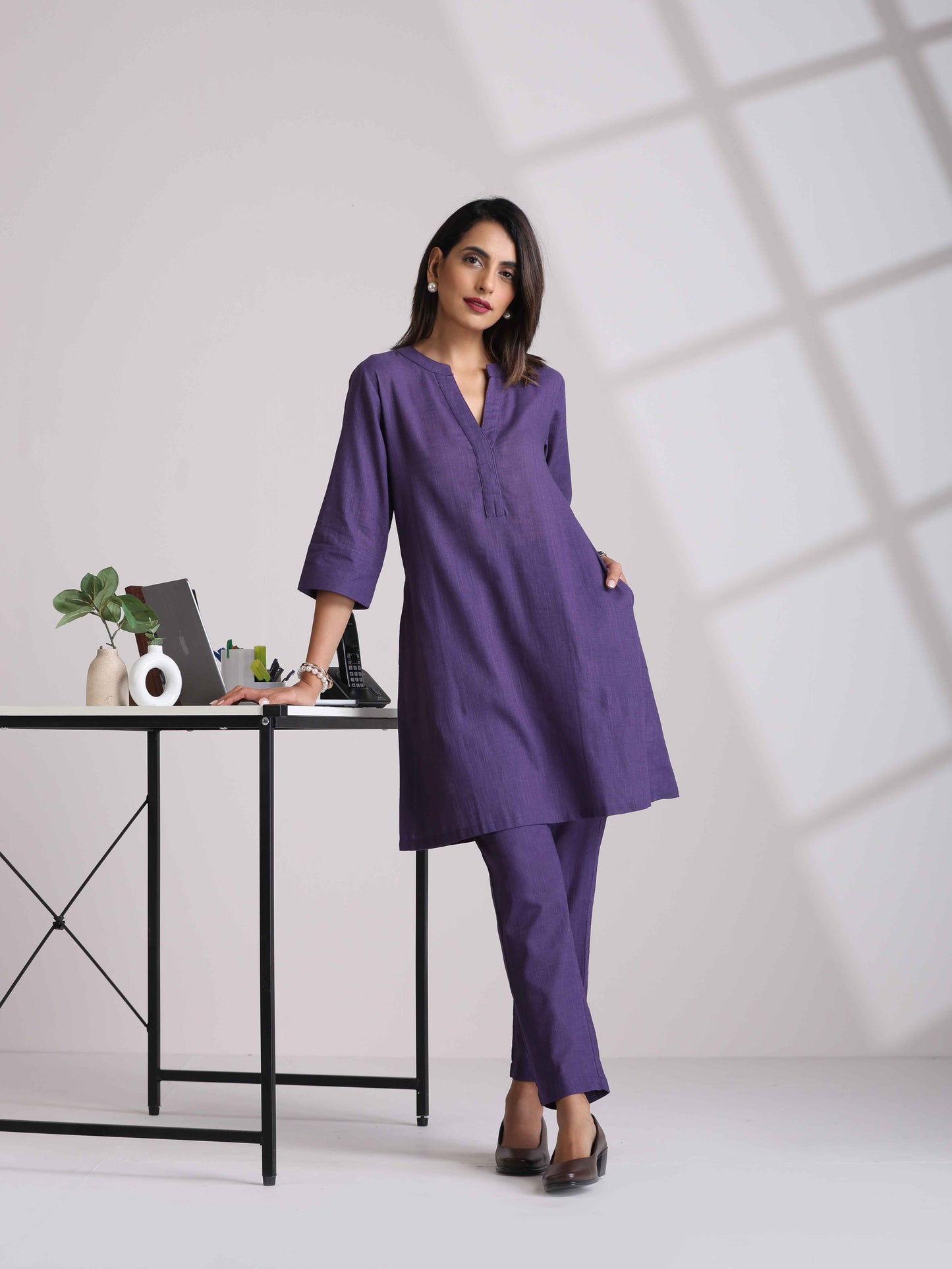 trueBrowns Purple Cotton Relaxed Co-ord Set