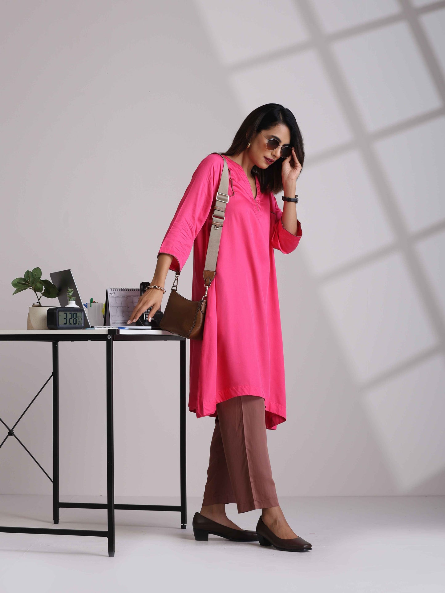 trueBrowns Pink Modal Kimono Kurta Set