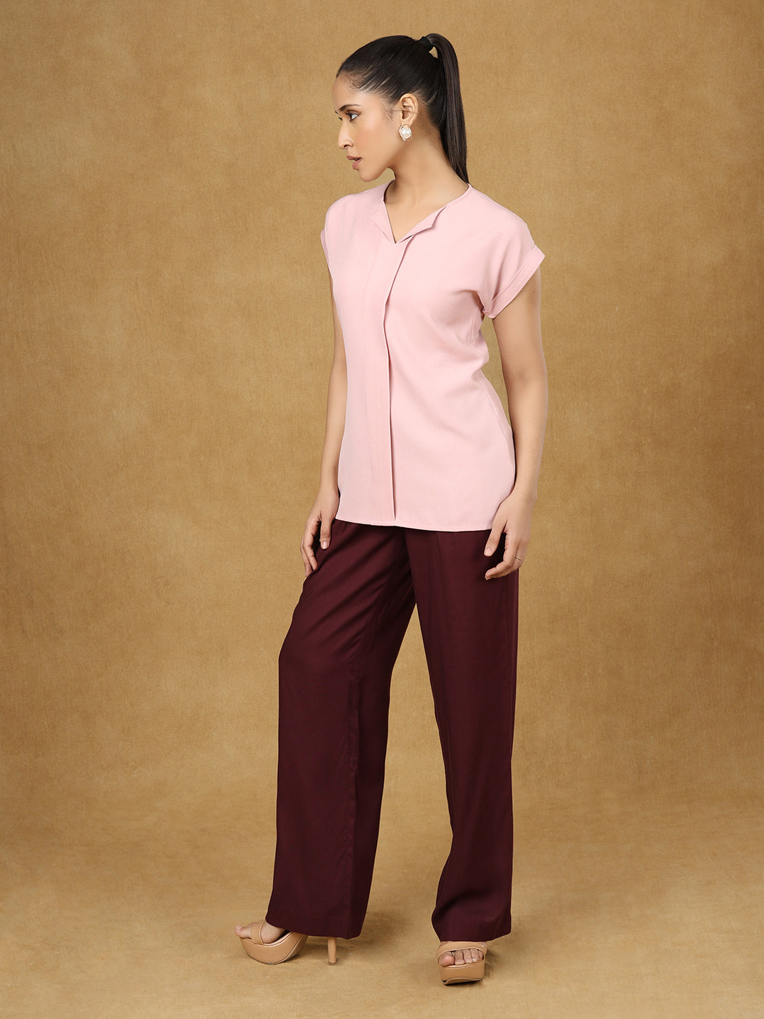 PowerSutra Pink Solid Batwing Sleeve Top