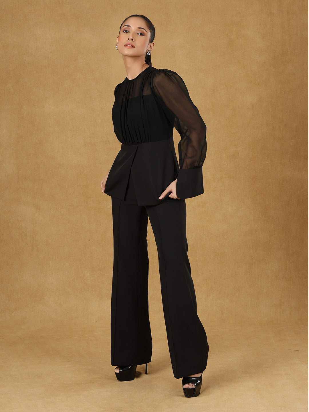 PowerSutra Black Solid Top With Trouser