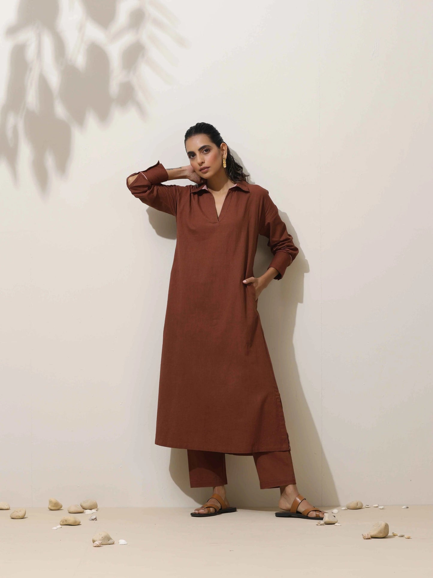 trueBrowns Brown Cotton Kurta Pant Set