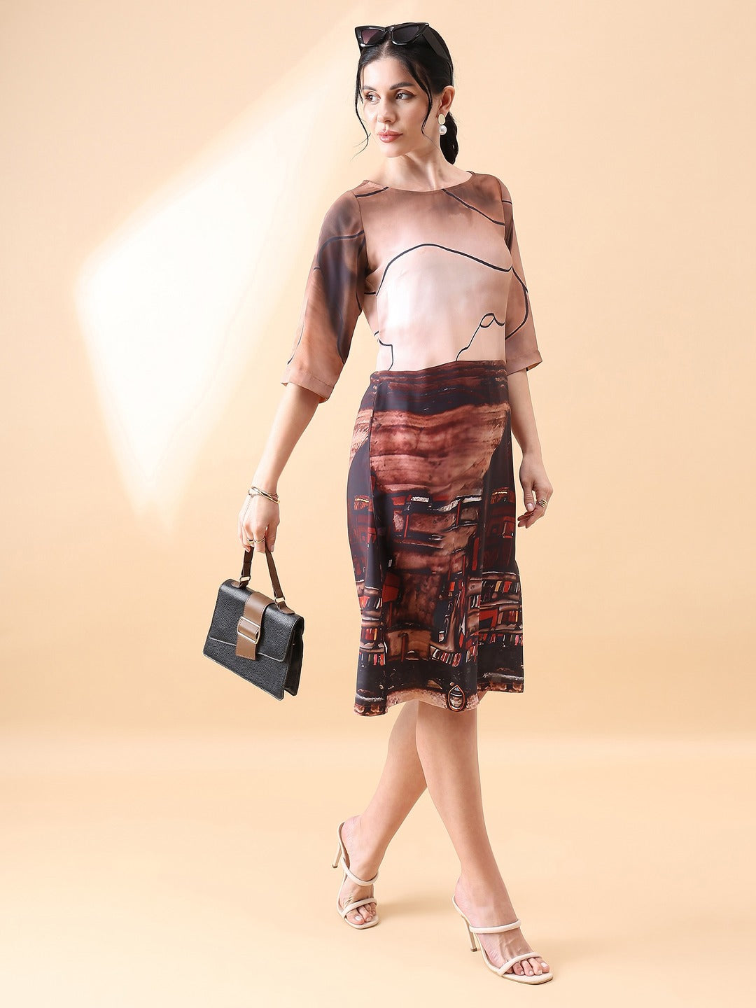 PowerSutra A-Line printed dress- Brown