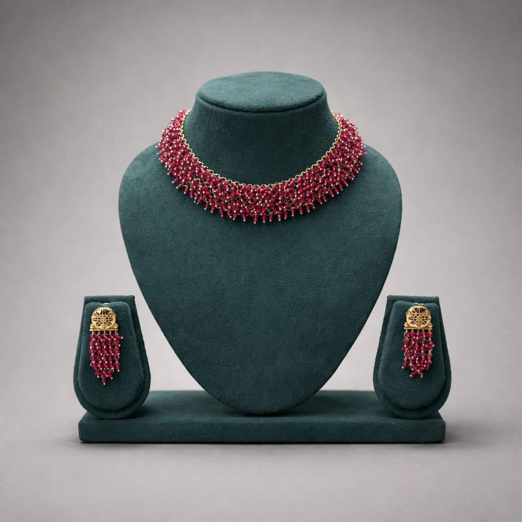 Crimson Sugar-Bead Woven Choker & Earring Set LP- 48Hr Delivery