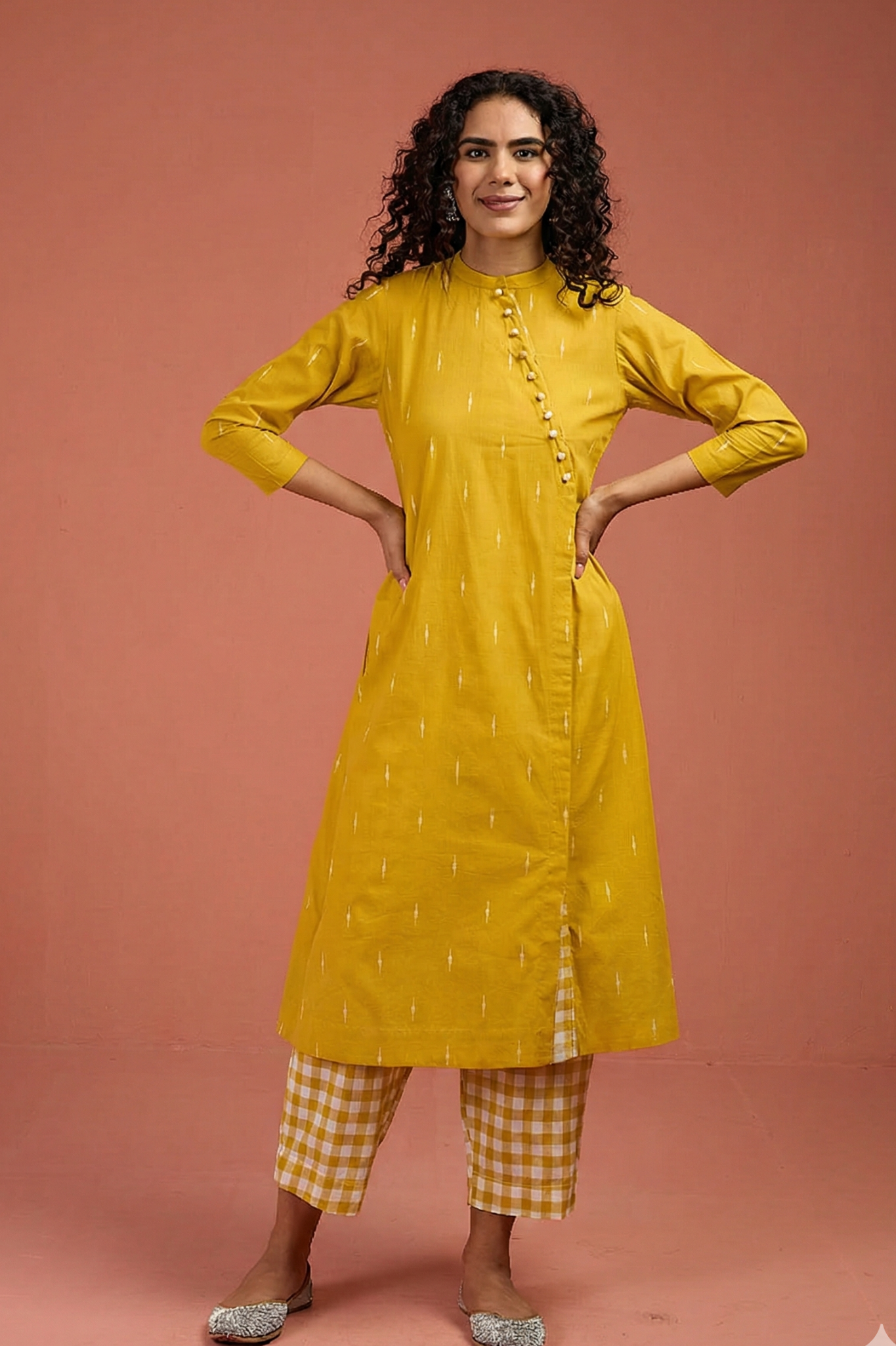 Maati Co-Ord Set Sunbeam Triangle Cotton Cross Potli Angrakha Kurta And Pants