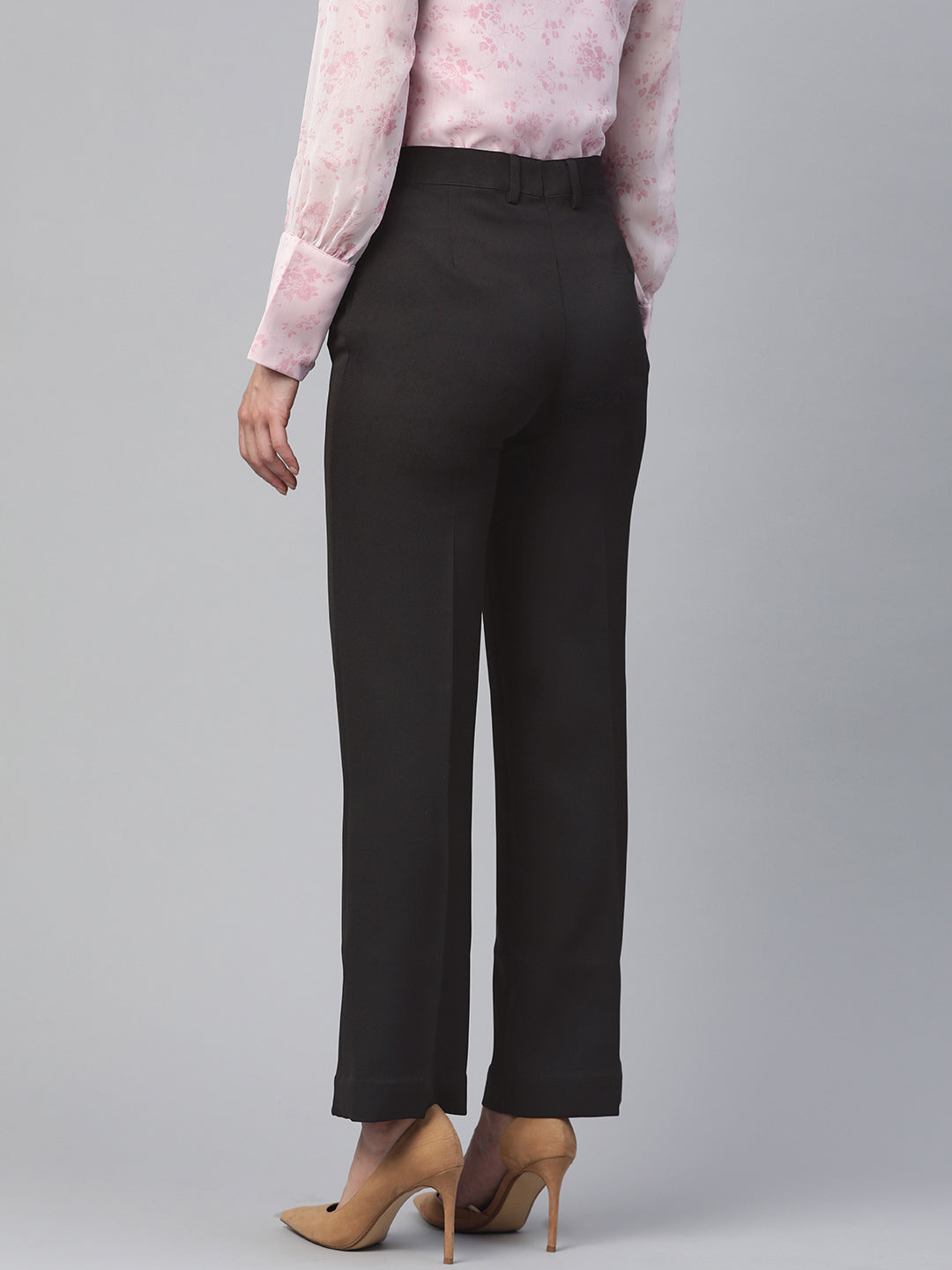 PowerSutra Regular Fit Mid Waist Stretch Trouser- Black