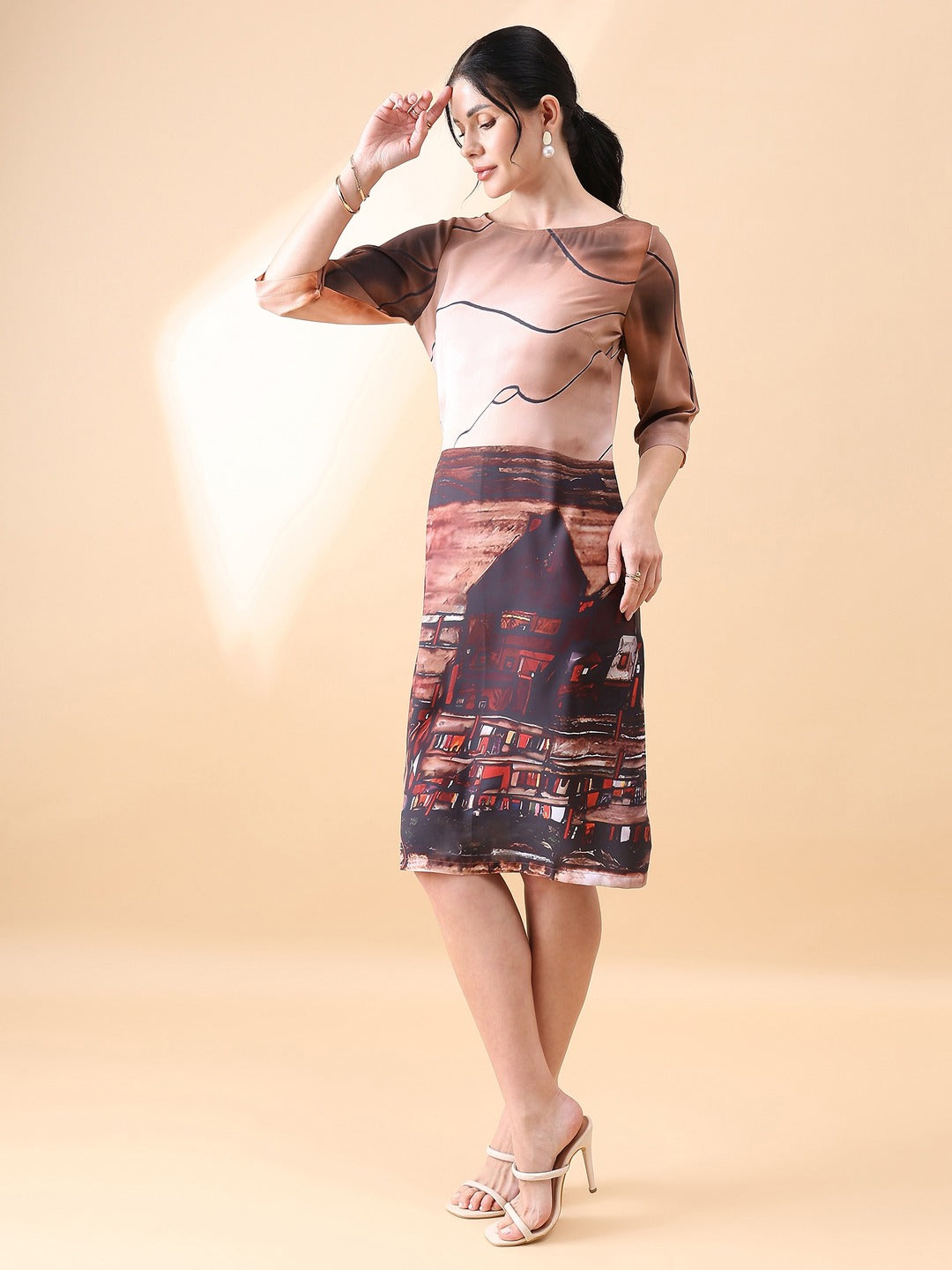 PowerSutra A-Line printed dress- Brown