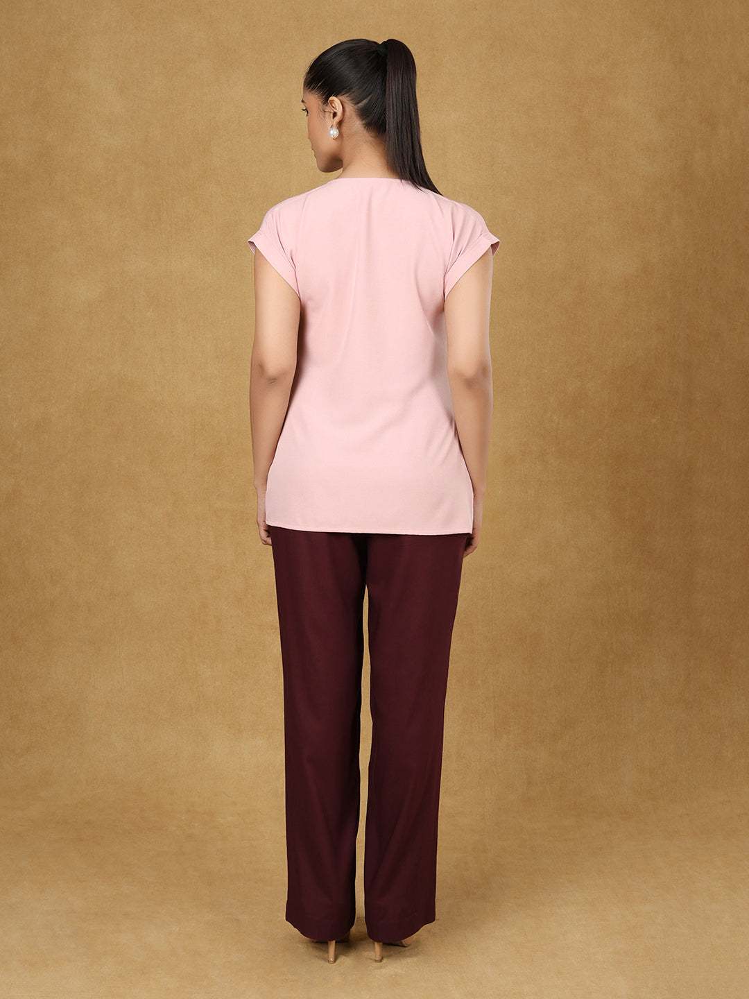 PowerSutra Pink Solid Batwing Sleeve Top