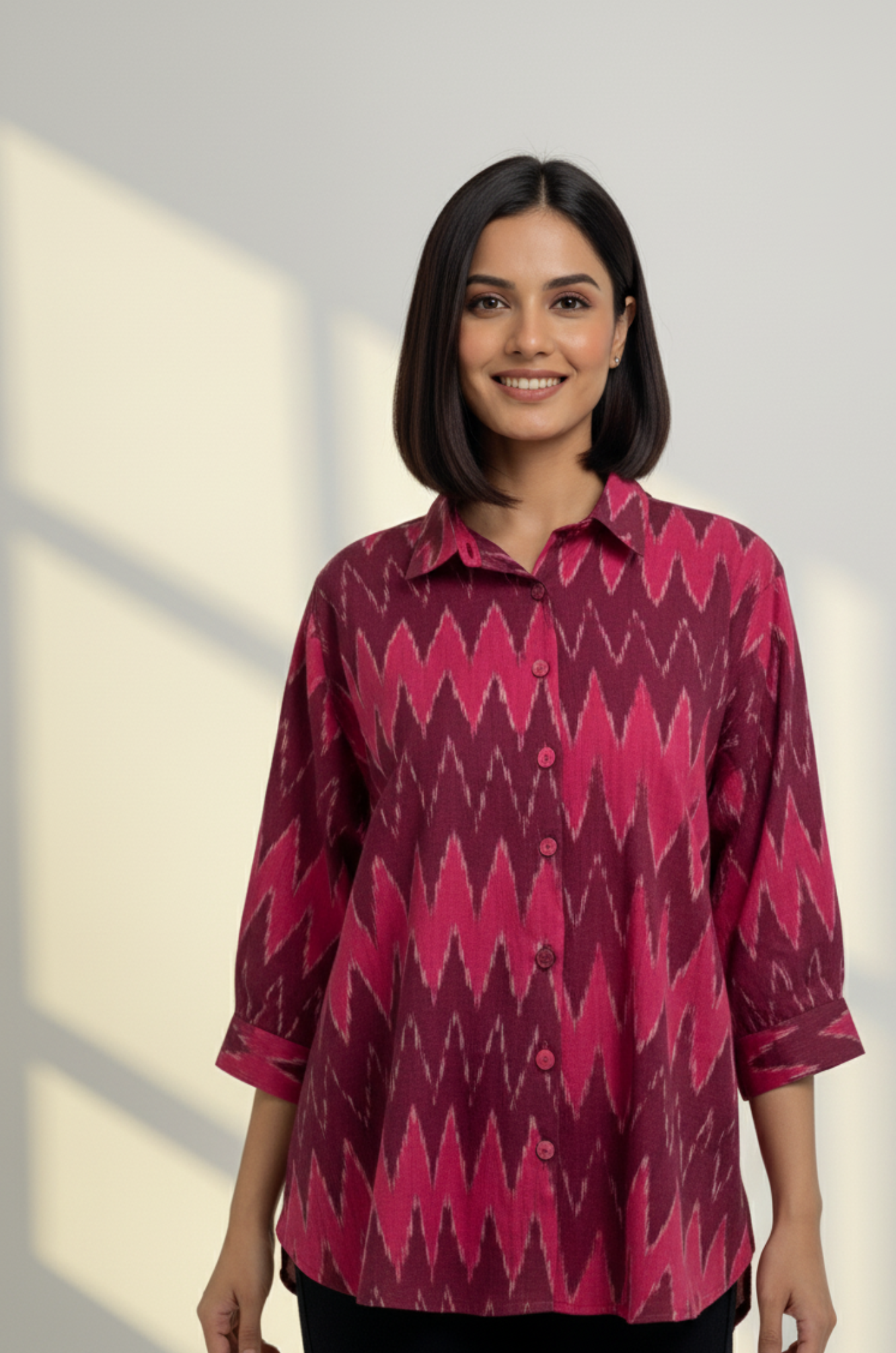 Maati Berry Zigzag Ikat Everyday Cotton Shirt
