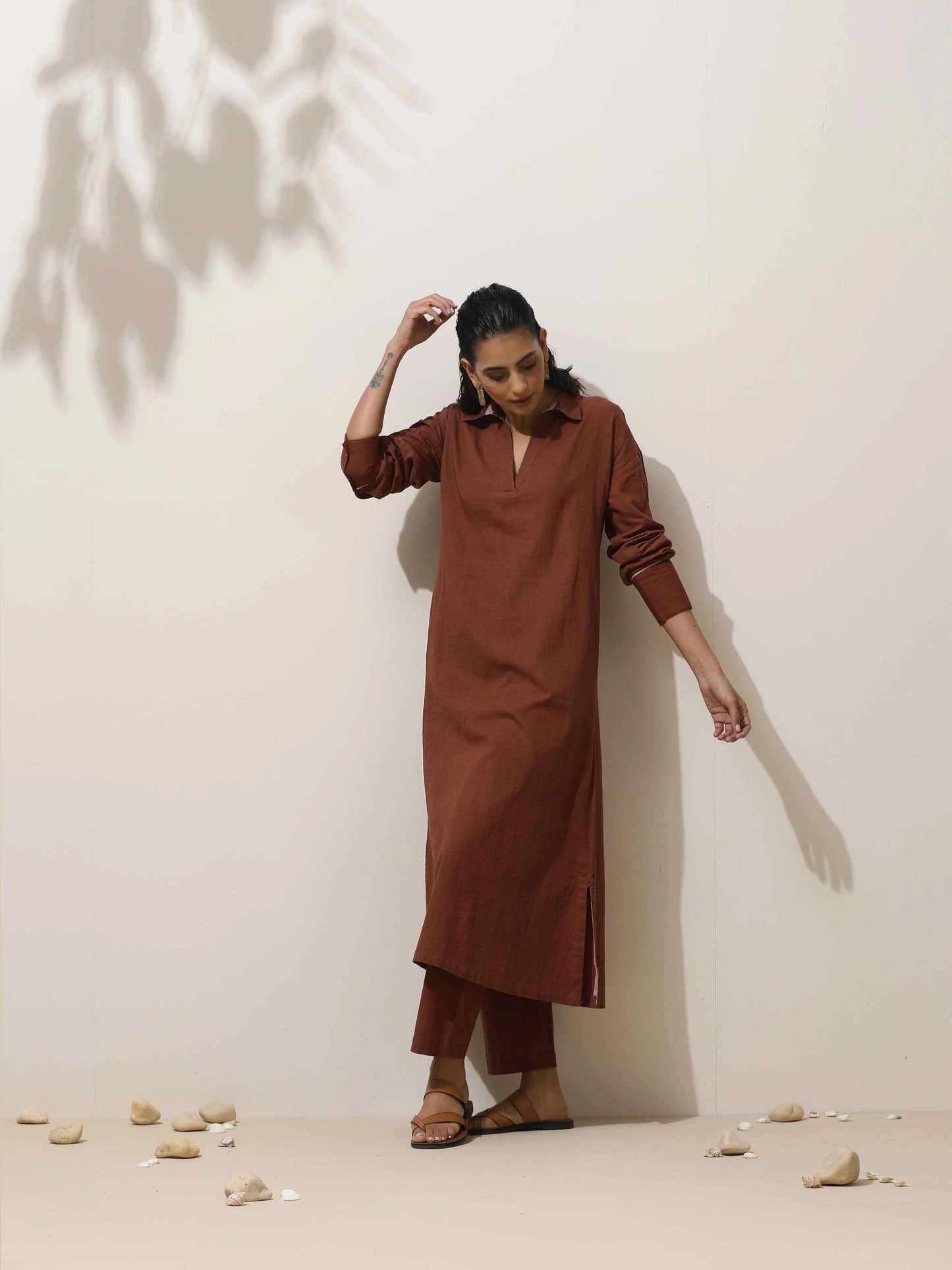 trueBrowns Brown Cotton Kurta Pant Set