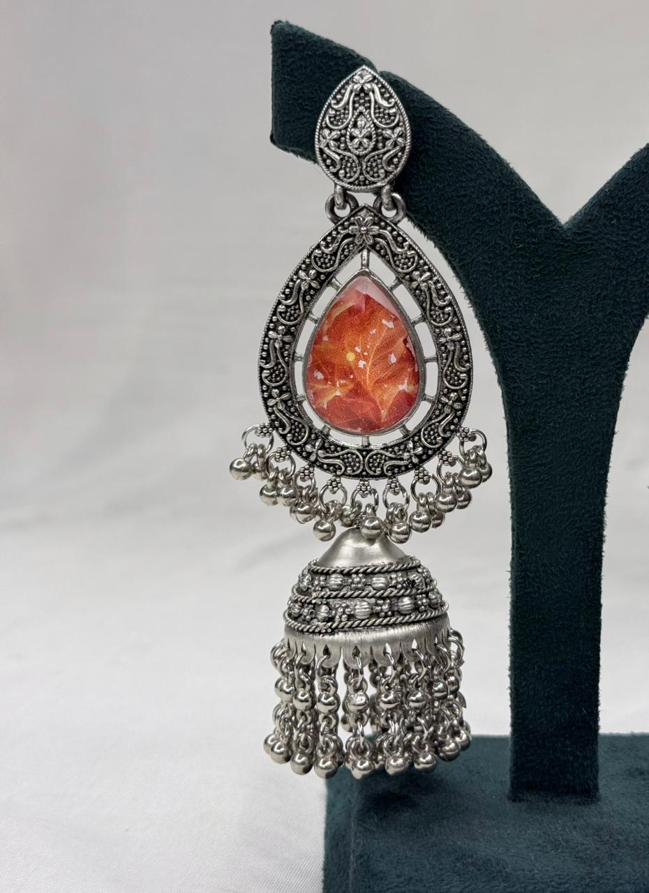 Oxidized Silver Teardrop & Jhumka Drop Earrings