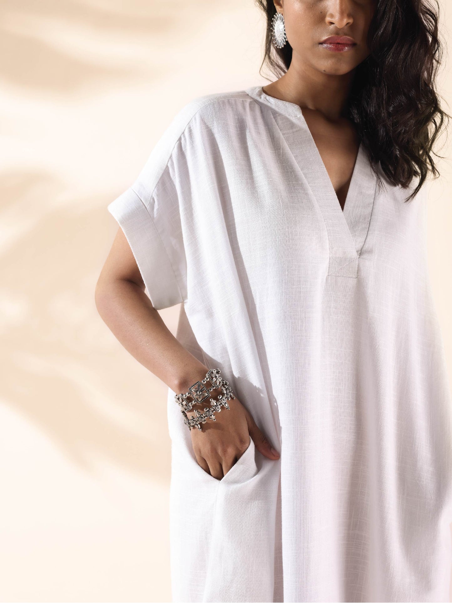 trueBrowns White Cotton Oversized Dress