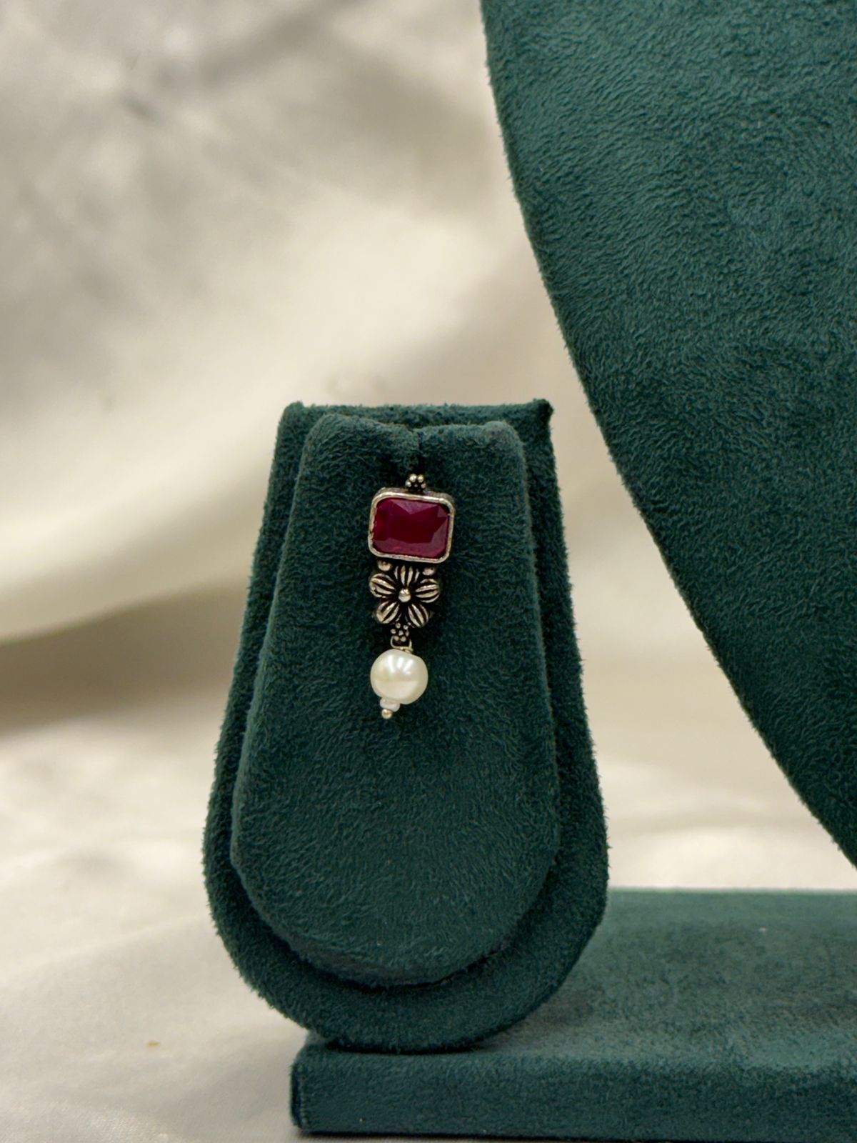 Royal Oxidised Metal Necklace Set with Stone Beads 3PC Set