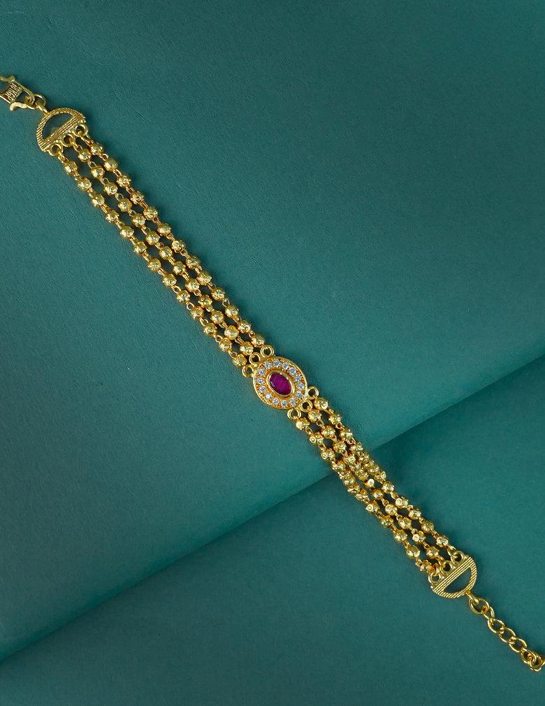 18k Gold Plated AntiTarnish AD Stone Pendant with Triple layer Bracelet