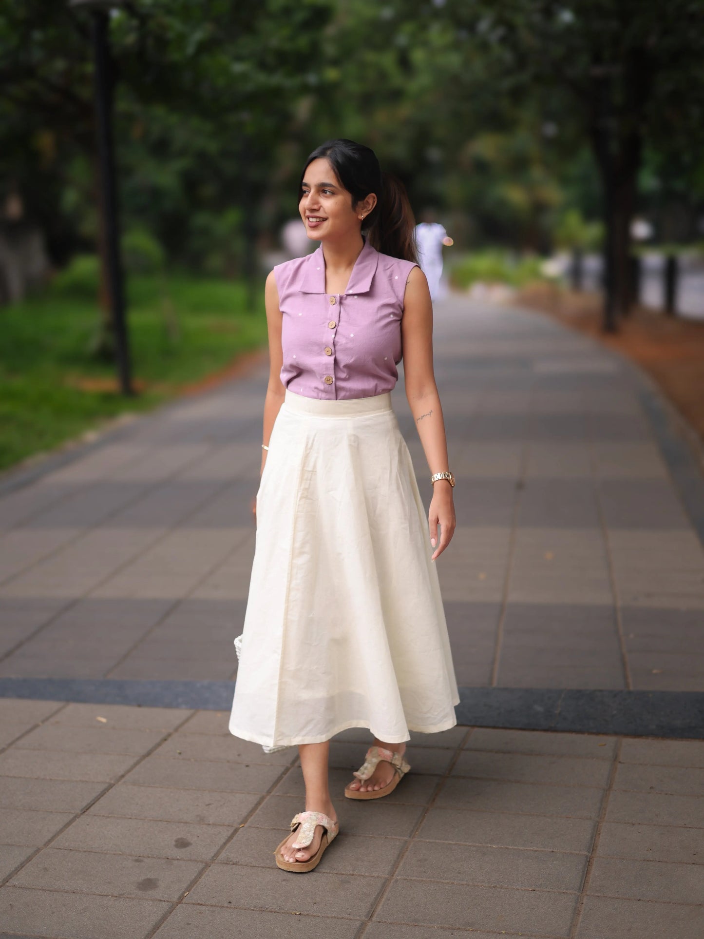 Studio Lavender Top & White Skirt Set