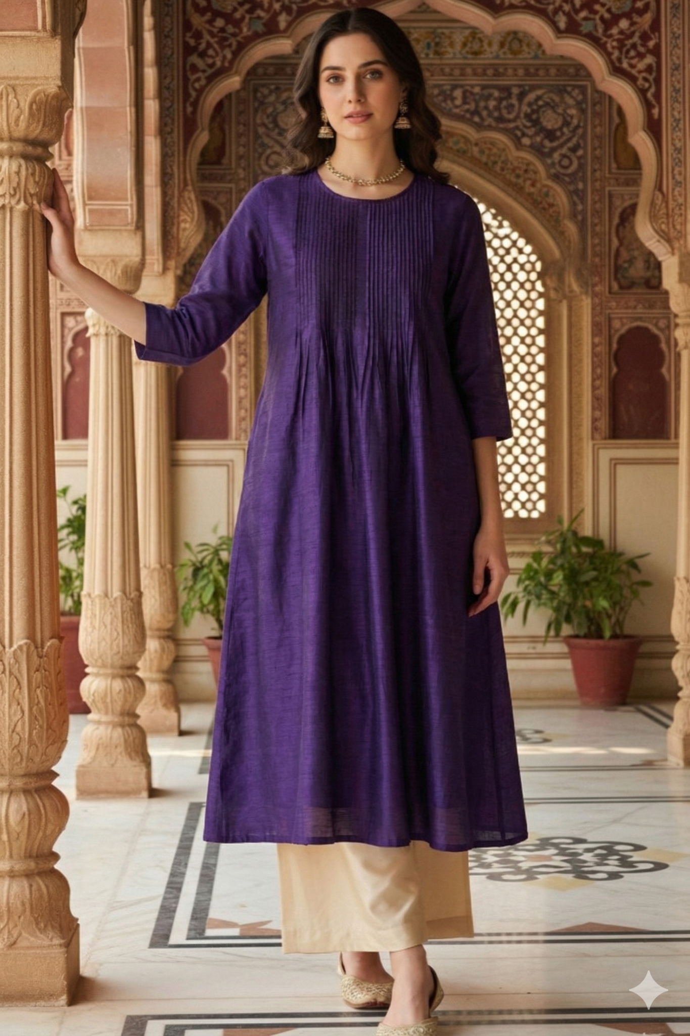 Maati Royal Purple Silk Slub Luxe Kurta With Pintuck