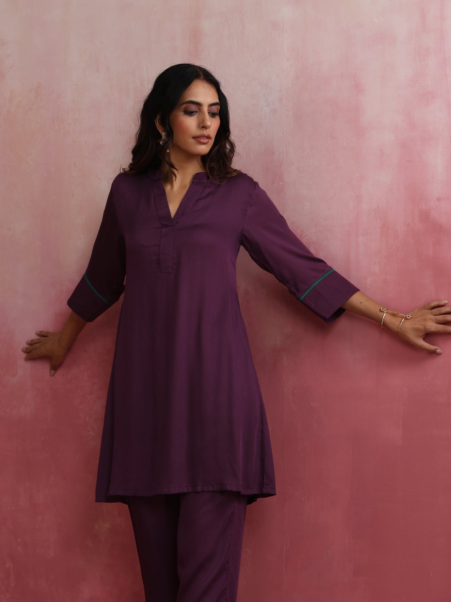 trueBrowns Purple Modal Kurta Co-ord Set