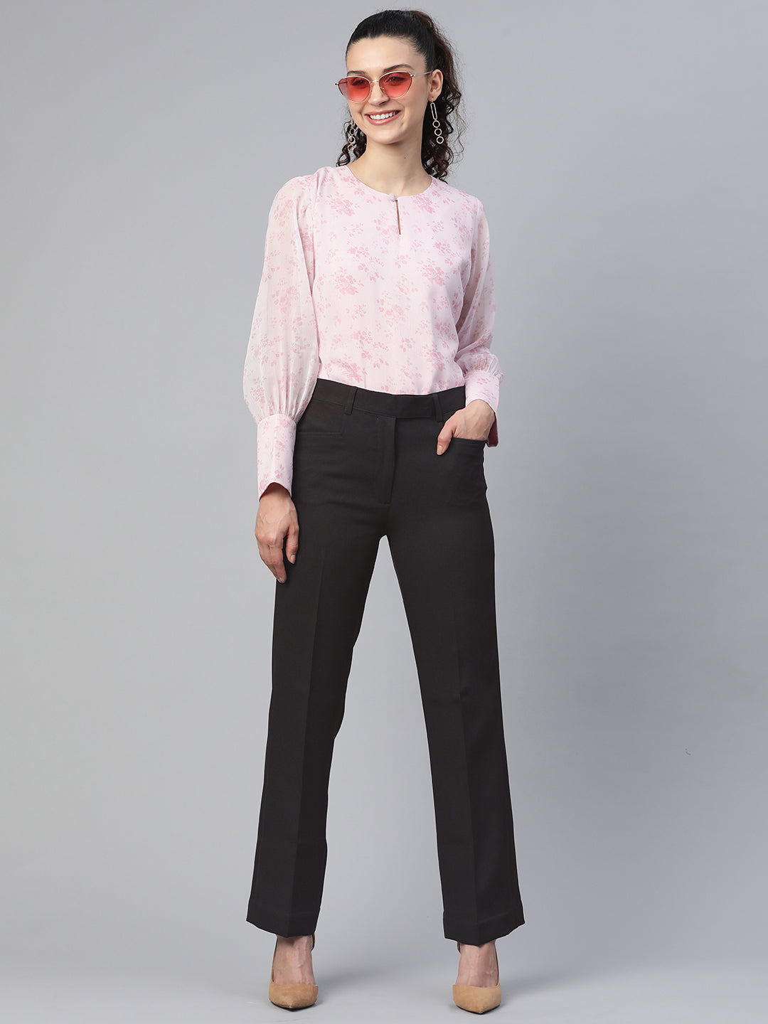 PowerSutra Regular Fit Mid Waist Stretch Trouser- Black
