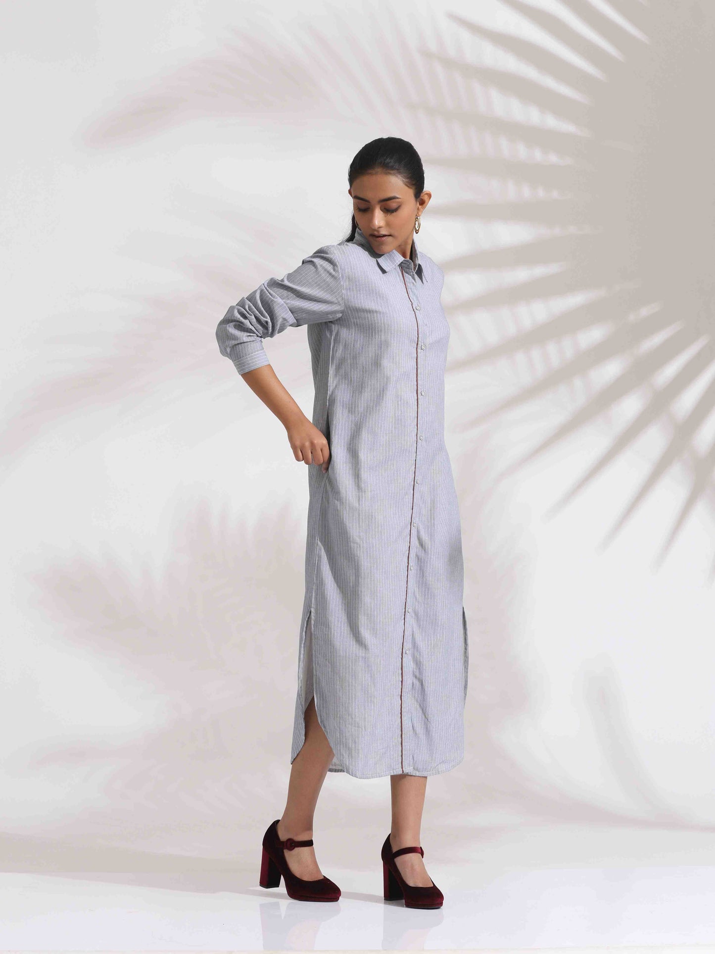 trueBrowns Grey Stripe Cotton Shirt Dress