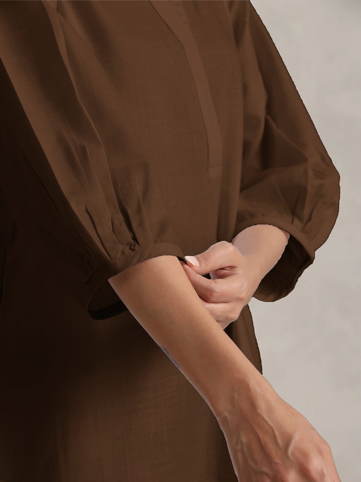 trueBrowns Brown Cotton Blend Short Kurta