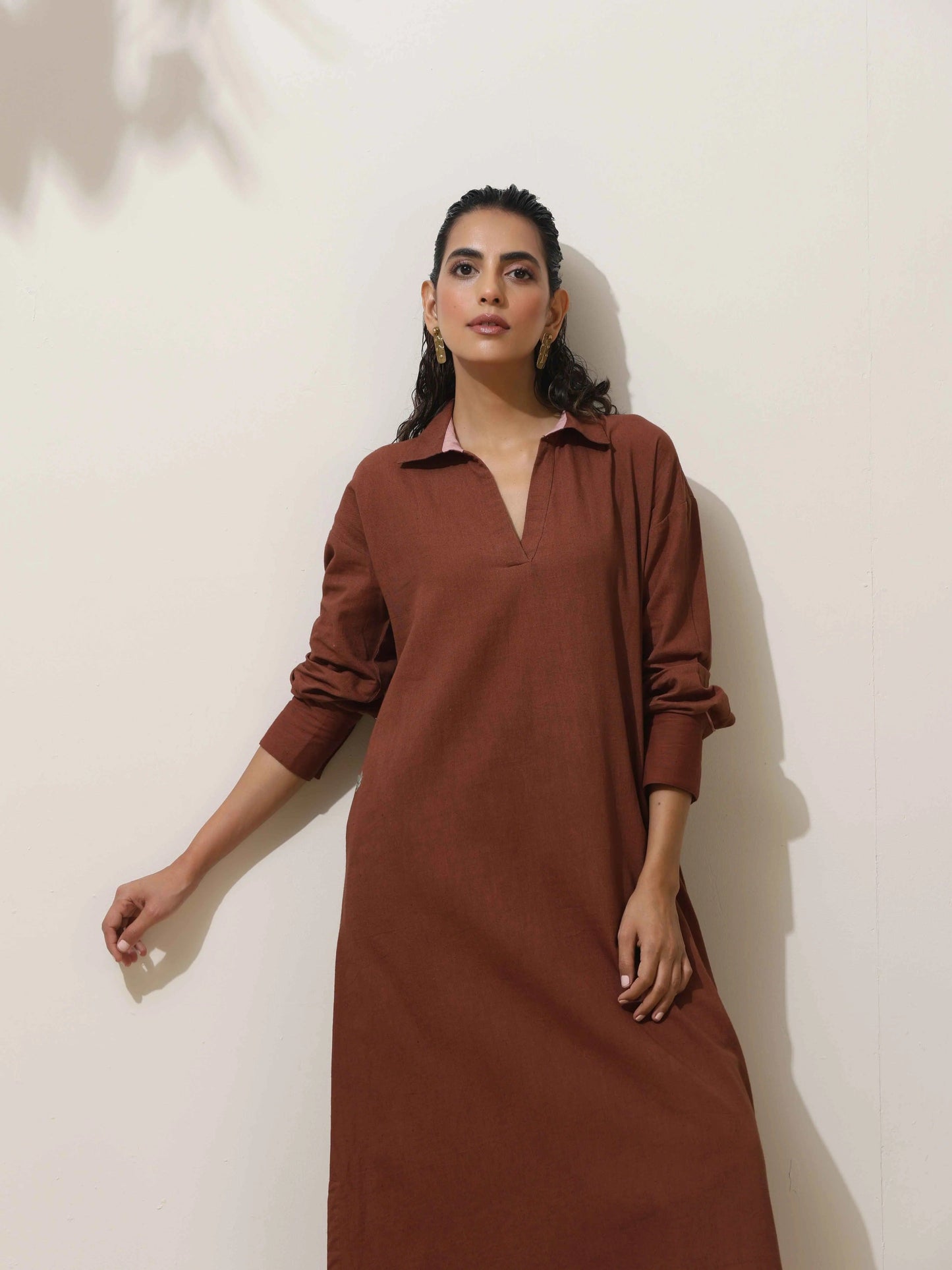 trueBrowns Brown Cotton Kurta Pant Set