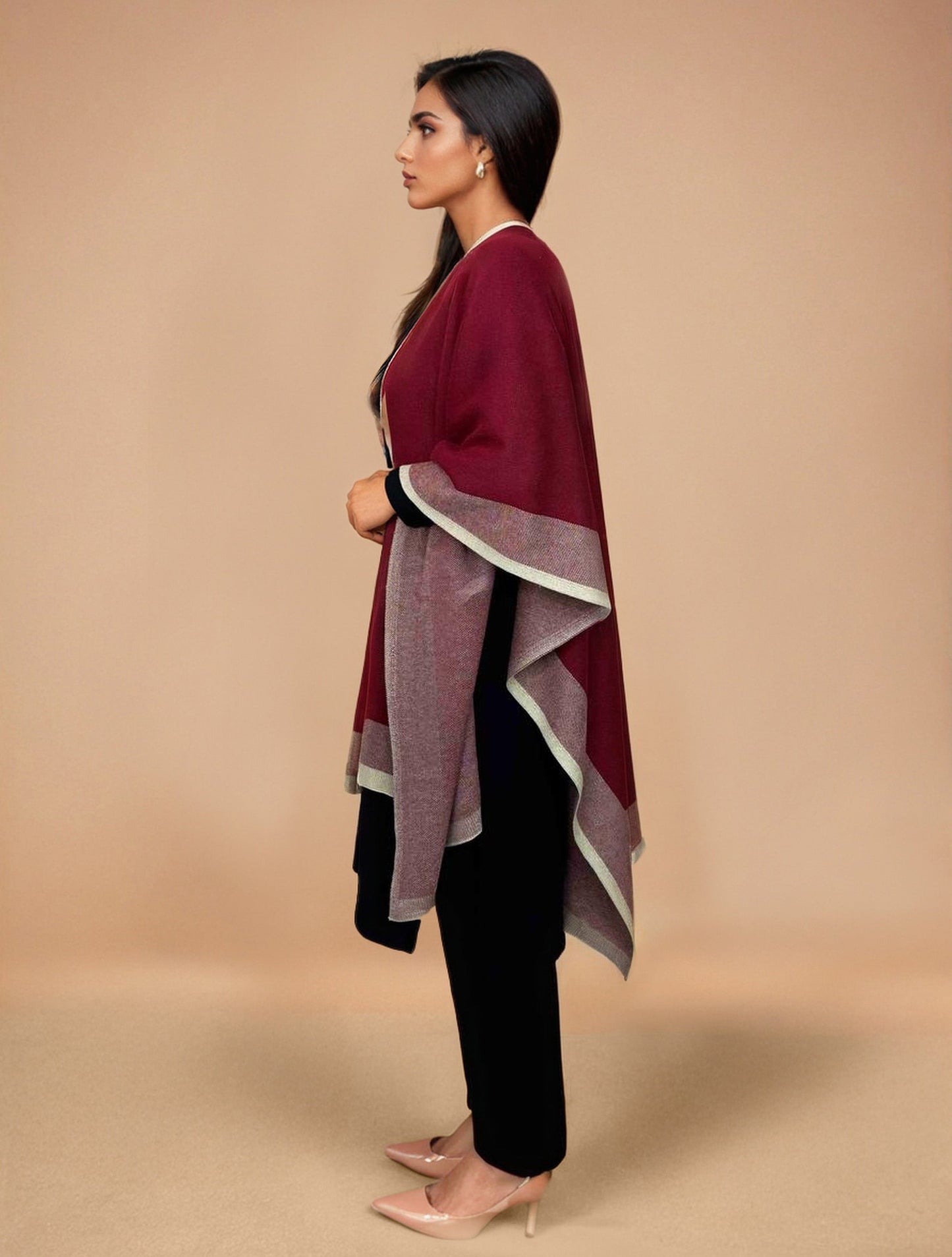 trueBrowns Maroon Woollen Kaftan Cape