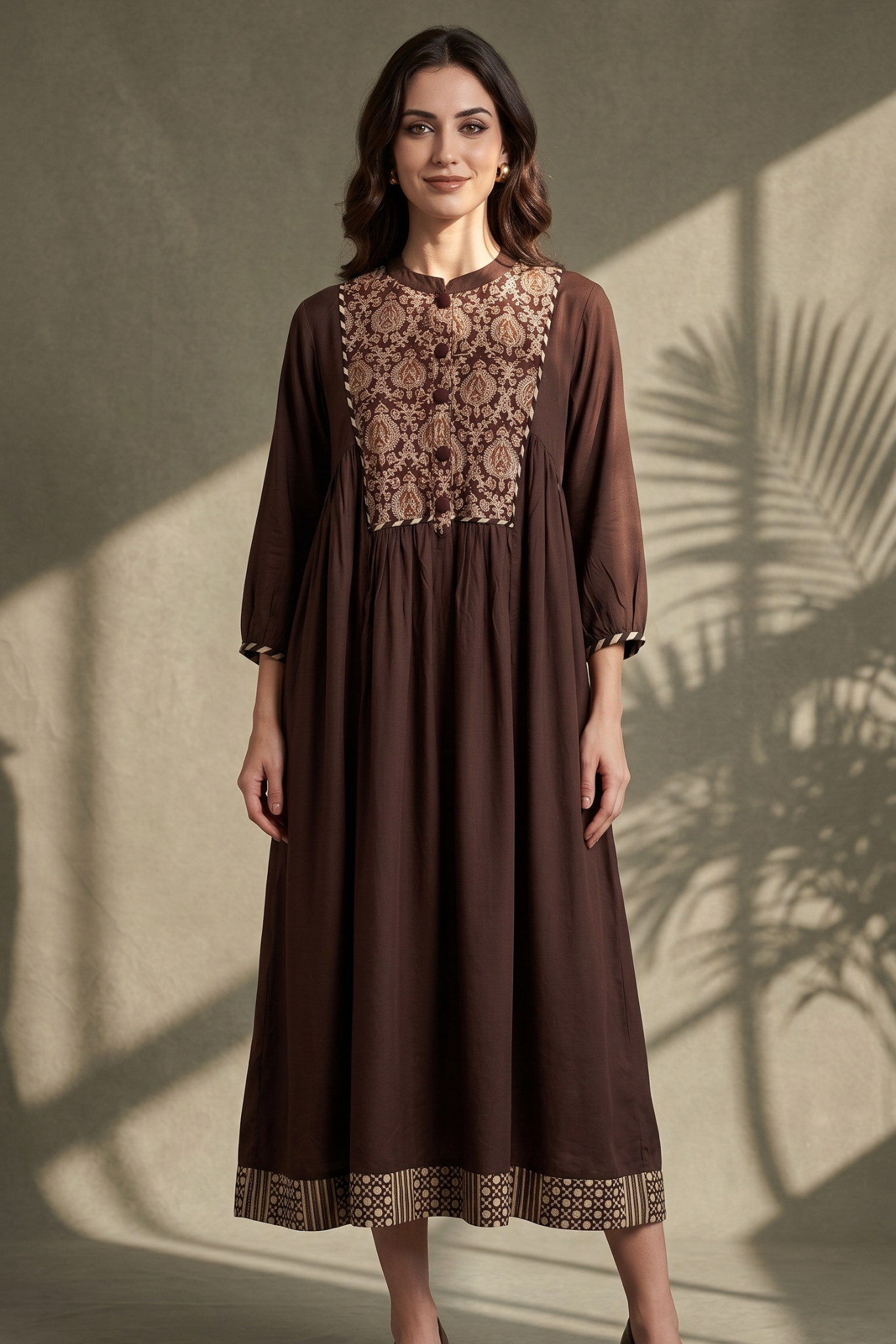 Espresso Ease Modal Gather Dress With Yoke Mc